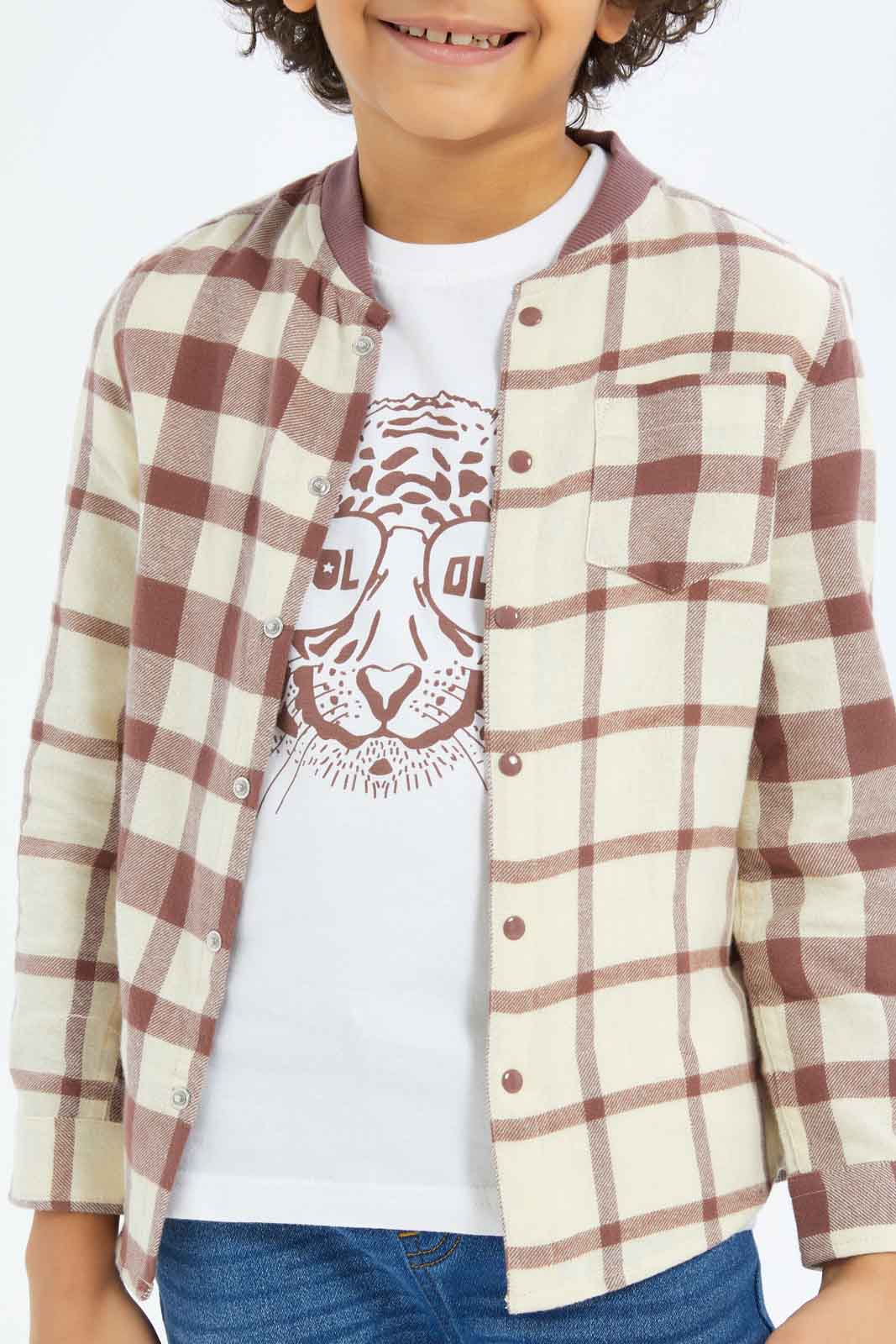Redtag-Boys-Beige-Flannel-Check-Shirt-And-T-Shirt-Set-BOY-Shirts,-Category:Shirts,-Colour:Beige,-Deals:New-In,-Dept:Boys,-Filter:Boys-(2-to-8-Yrs),-New-In-BOY-APL,-Non-Sale,-S23A,-Section:Boys-(0-to-14Yrs)-Boys-2 to 8 Years