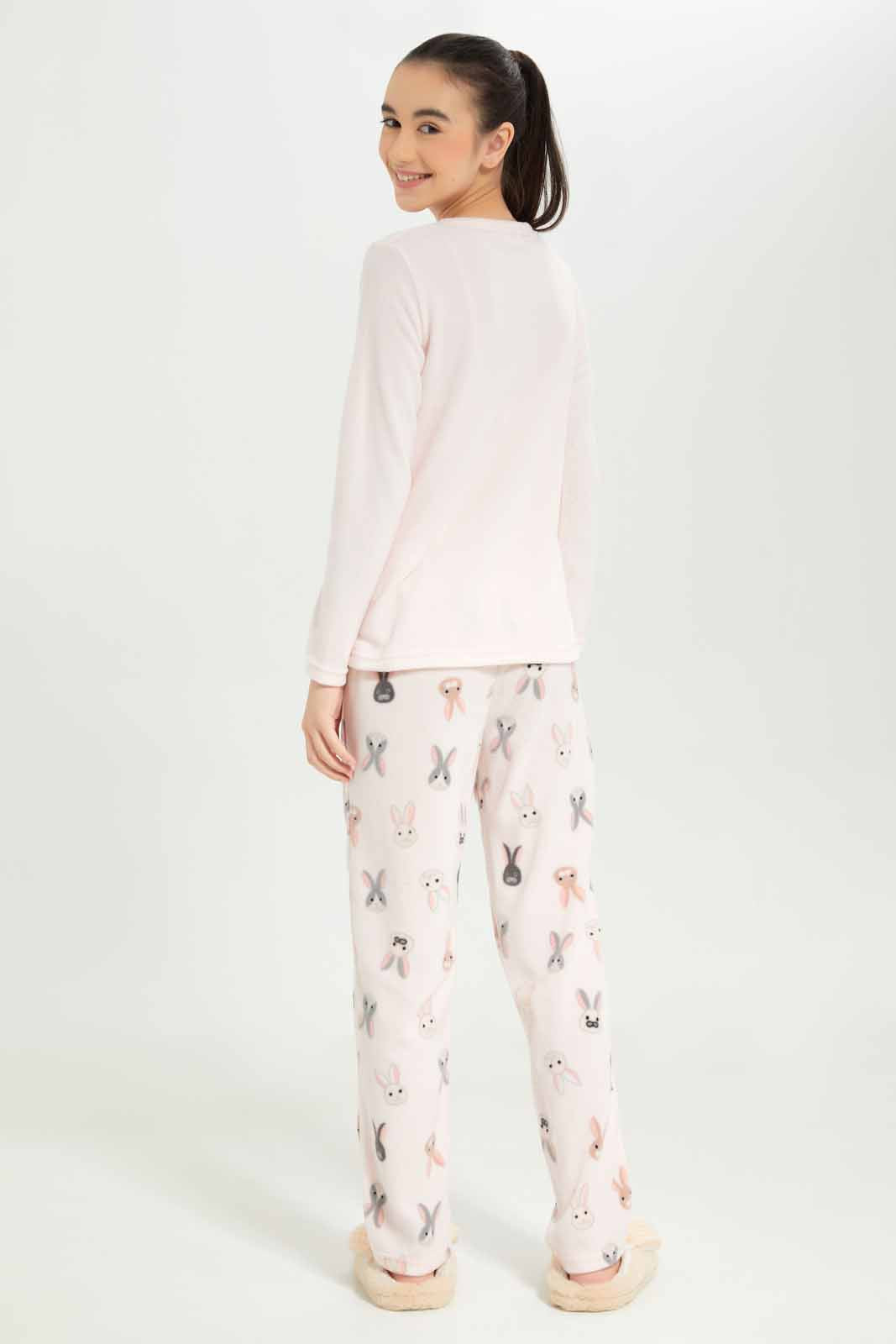 Redtag-Girls-Pink-Microfleece-Sets-Category:Pyjama-Sets,-Colour:Apricot,-Deals:New-In,-Dept:Girls,-Filter:Senior-Girls-(8-to-14-Yrs),-GSR-Pyjama-Sets,-New-In-GSR-APL,-Non-Sale,-S23A,-Section:Girls-(0-to-14Yrs)-Senior-Girls-