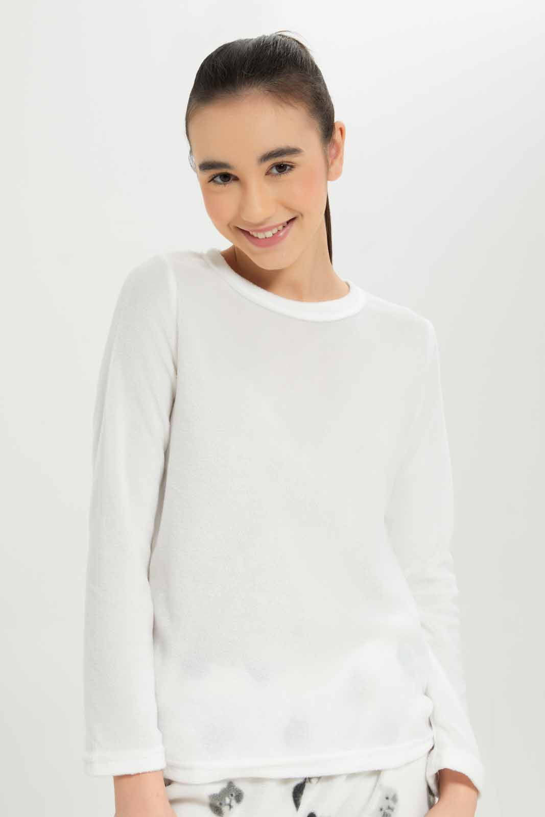 Redtag-Girls-White-Microfleece-Sets-Category:Pyjama-Sets,-Colour:White,-Deals:New-In,-Dept:Girls,-Filter:Senior-Girls-(8-to-14-Yrs),-GSR-Pyjama-Sets,-New-In-GSR-APL,-Non-Sale,-S23A,-Section:Girls-(0-to-14Yrs)-Senior-Girls-
