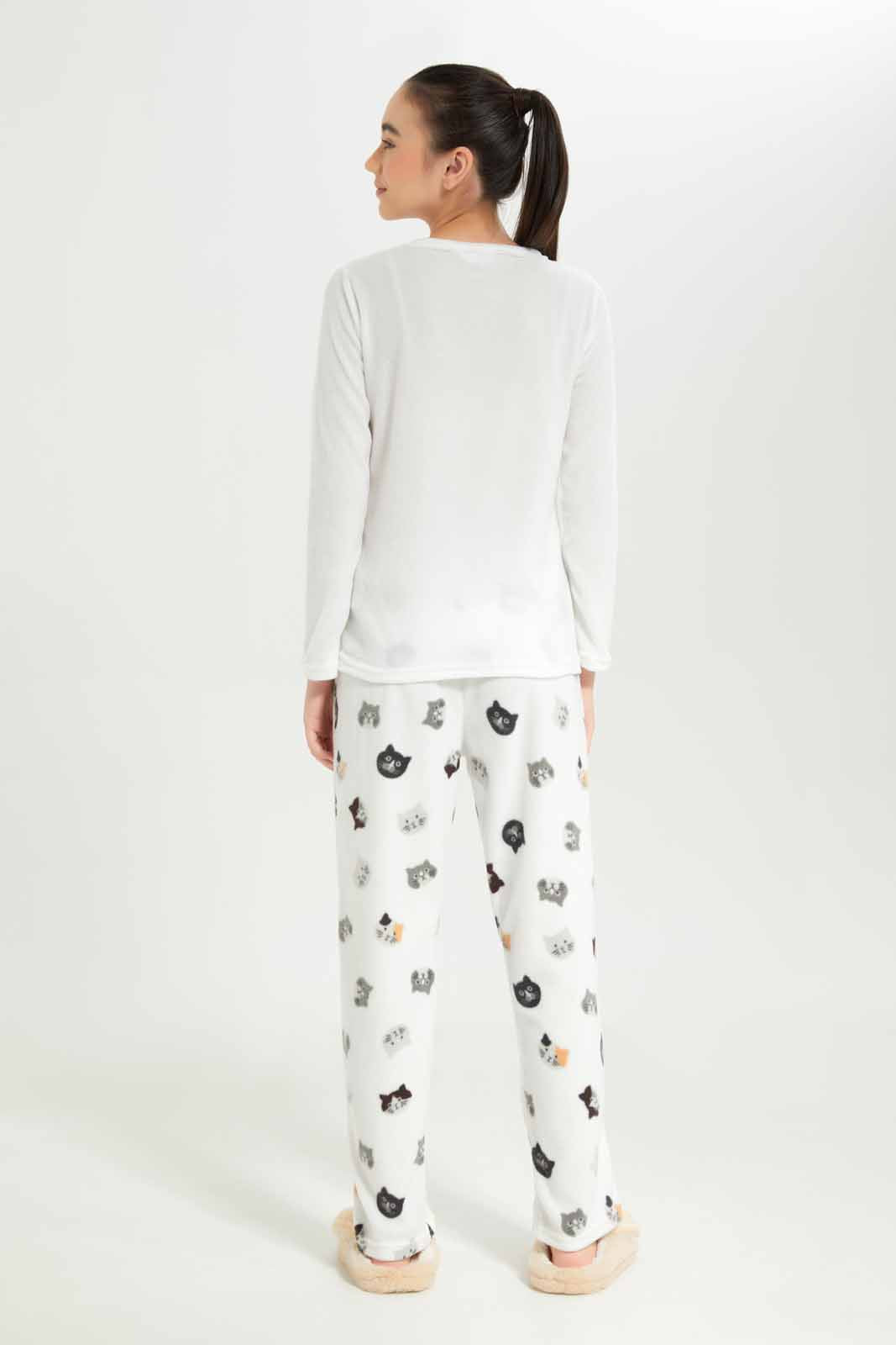 Redtag-Girls-White-Microfleece-Sets-Category:Pyjama-Sets,-Colour:White,-Deals:New-In,-Dept:Girls,-Filter:Senior-Girls-(8-to-14-Yrs),-GSR-Pyjama-Sets,-New-In-GSR-APL,-Non-Sale,-S23A,-Section:Girls-(0-to-14Yrs)-Senior-Girls-