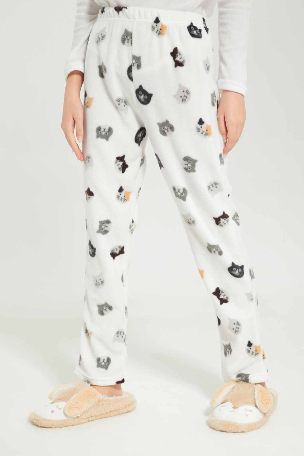 Redtag-Girls-White-Microfleece-Sets-Category:Pyjama-Sets,-Colour:White,-Deals:New-In,-Dept:Girls,-Filter:Senior-Girls-(8-to-14-Yrs),-GSR-Pyjama-Sets,-New-In-GSR-APL,-Non-Sale,-S23A,-Section:Girls-(0-to-14Yrs)-Senior-Girls-
