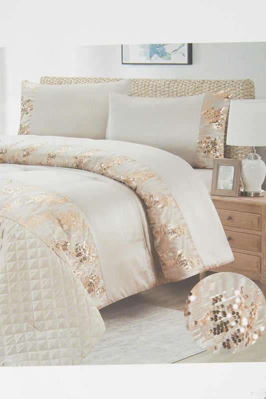 Redtag-Beige/Gold-4Pcs-Luxury-Comforter-Set-(Double-Size)-Category:Comforters,-Colour:Beige,-Deals:New-In,-Dept:Home,-Filter:Home-Bedroom,-HMW-BED-Comforters,-New-In-HMW-BED,-Non-Sale,-S23A,-Section:Homewares-Home-Bedroom-