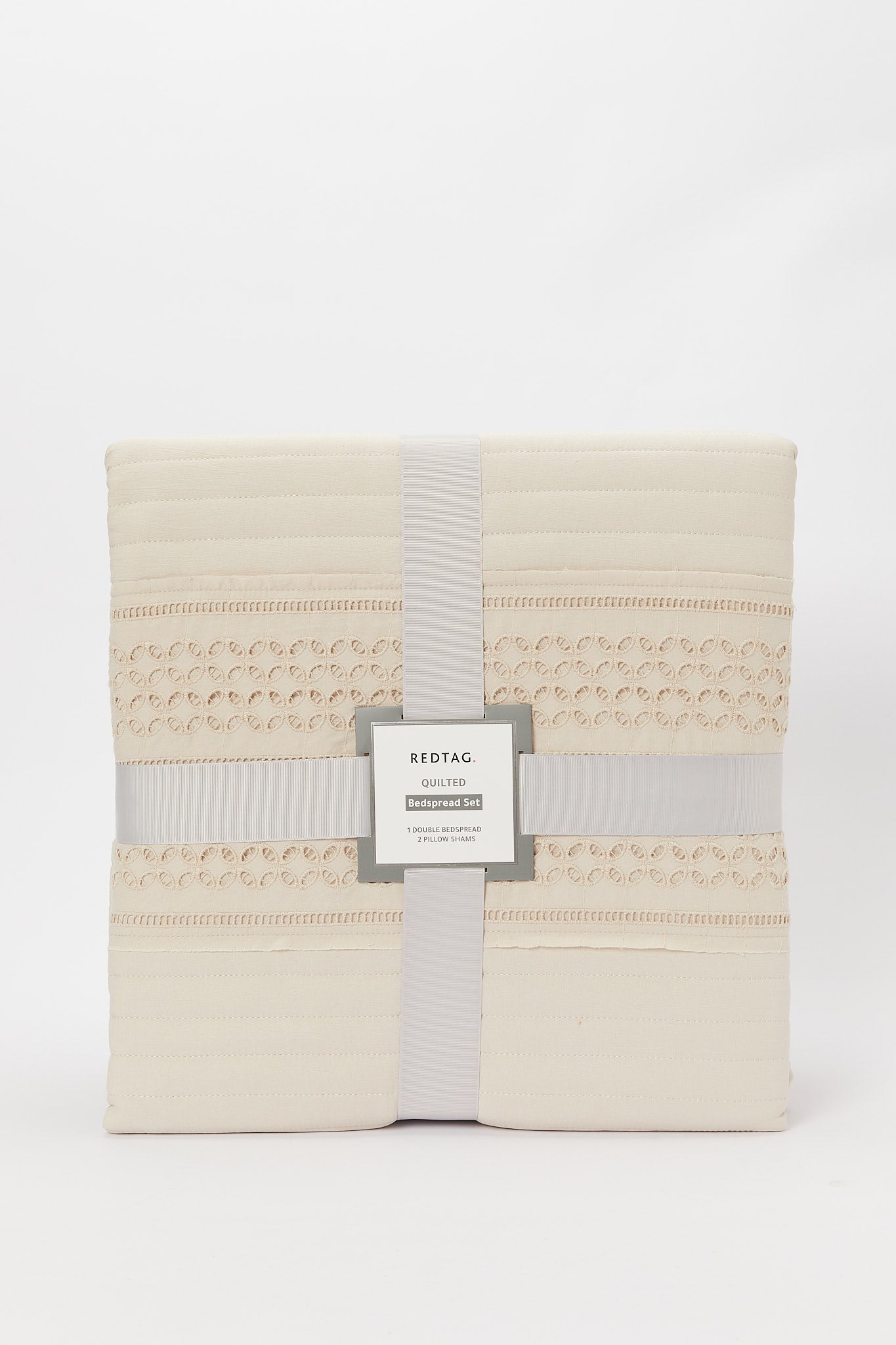 Redtag-Beige-Eyelet-Embroidered-3-Pieces-Bedspread-Set
-(Double-Size)-Category:Bedspreads,-Colour:Beige,-Deals:New-In,-Dept:Home,-Filter:Home-Bedroom,-H1:HMW,-H2:BED,-H3:BEC,-H4:BSP,-HMW-BED-Bedspreads,-New-In-HMW-BED,-Non-Sale,-Packs,-Promo:RIVA,-S23B,-Season:S23B,-Section:Homewares,-Set:Set-of-3,-Style:SOLID-Home-Bedroom-
