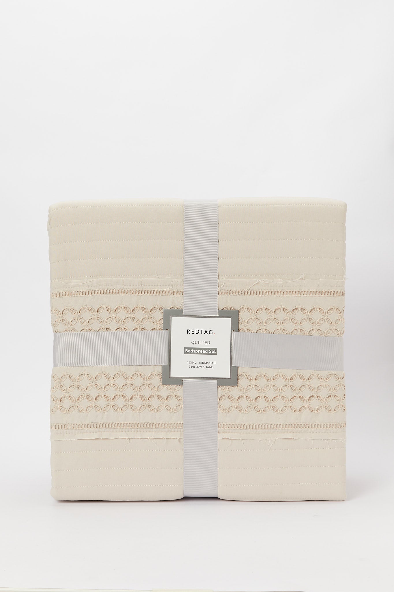 Redtag-Beige-Eyelet-Embroidered-3-Pieces-Bedspread-Set
-(King-Size)-Category:Bedspreads,-Colour:Beige,-Deals:New-In,-Dept:Home,-Filter:Home-Bedroom,-H1:HMW,-H2:BED,-H3:BEC,-H4:BSP,-HMW-BED-Bedspreads,-New-In-HMW-BED,-Non-Sale,-Packs,-Promo:RIVA,-S23B,-Season:S23B,-Section:Homewares,-Set:Set-of-3,-Style:SOLID-Home-Bedroom-