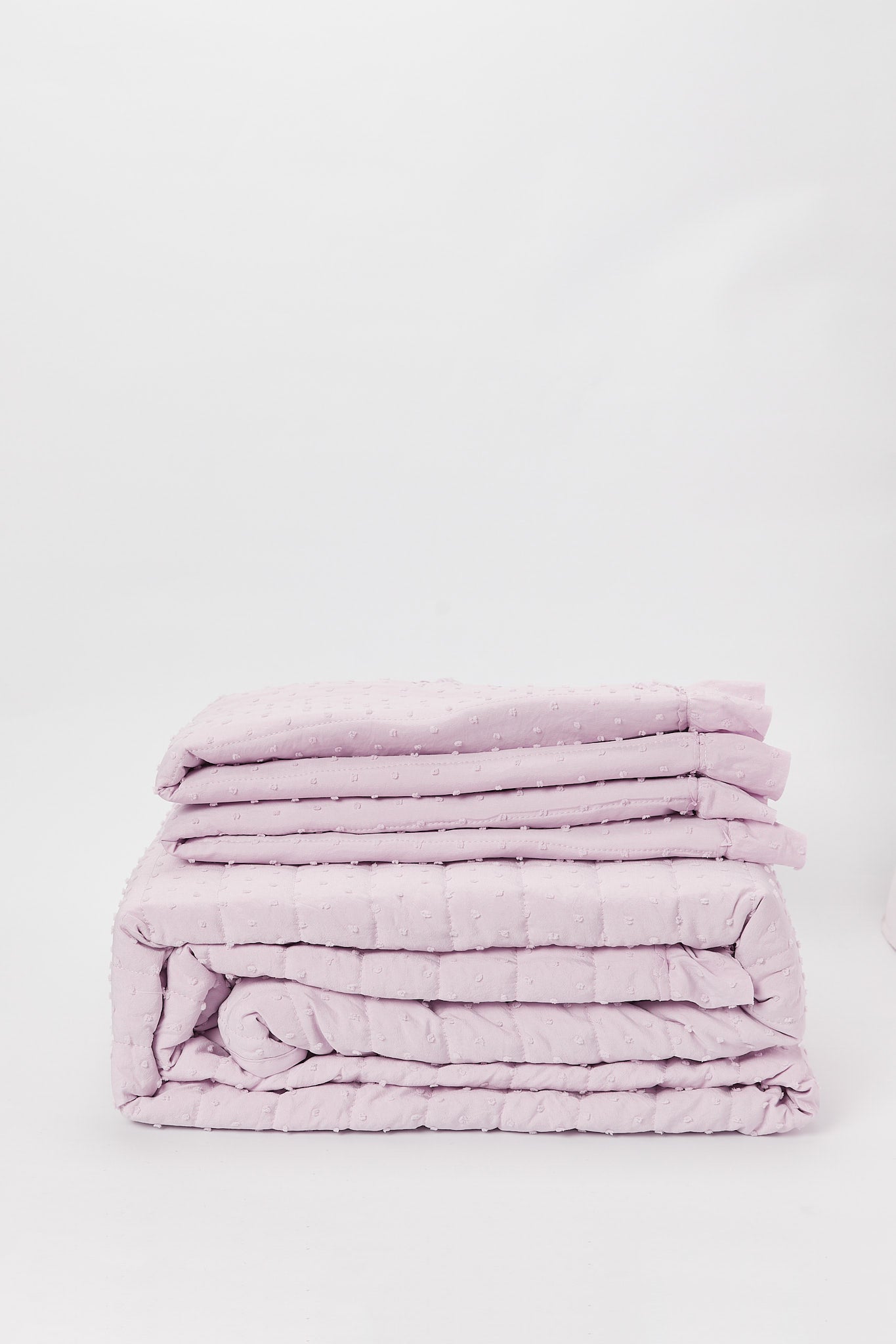 Redtag-Purple-Swiss-Dot-3-Pieces-Bedspread-Set-(Double-Size)-Category:Bedspreads,-Colour:Purple,-Deals:New-In,-Dept:Home,-Filter:Home-Bedroom,-H1:HMW,-H2:BED,-H3:BEC,-H4:BSP,-HMW-BED-Bedspreads,-New-In-HMW-BED,-Non-Sale,-Packs,-Promo:STELLA,-S23B,-Season:S23B,-Section:Homewares,-Set:Set-of-3,-Style:SOLID-Home-Bedroom-