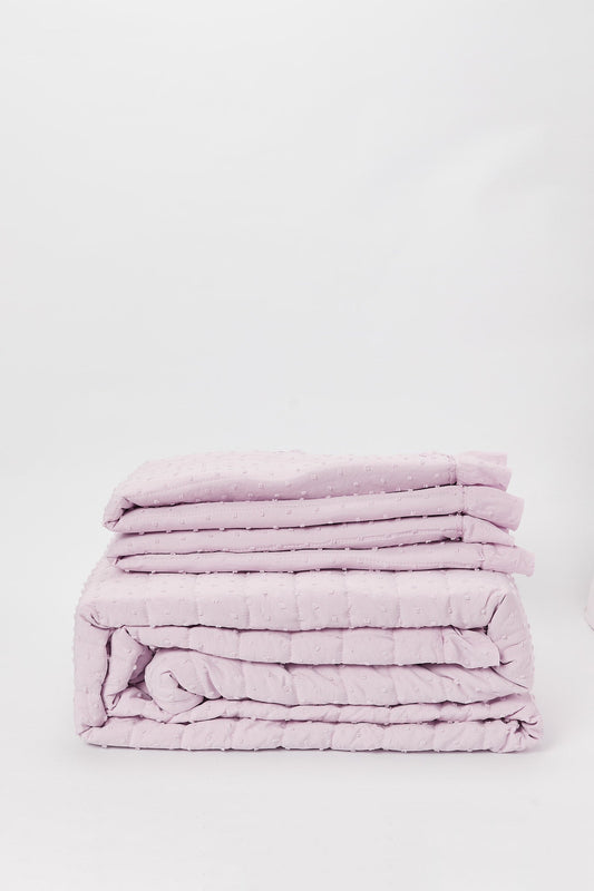 Redtag-Purple-Swiss-Dot-3-Pieces-Bedspread-Set-(Double-Size)-Category:Bedspreads,-Colour:Purple,-Deals:New-In,-Dept:Home,-Filter:Home-Bedroom,-H1:HMW,-H2:BED,-H3:BEC,-H4:BSP,-HMW-BED-Bedspreads,-New-In-HMW-BED,-Non-Sale,-Packs,-Promo:STELLA,-S23B,-Season:S23B,-Section:Homewares,-Set:Set-of-3,-Style:SOLID-Home-Bedroom-