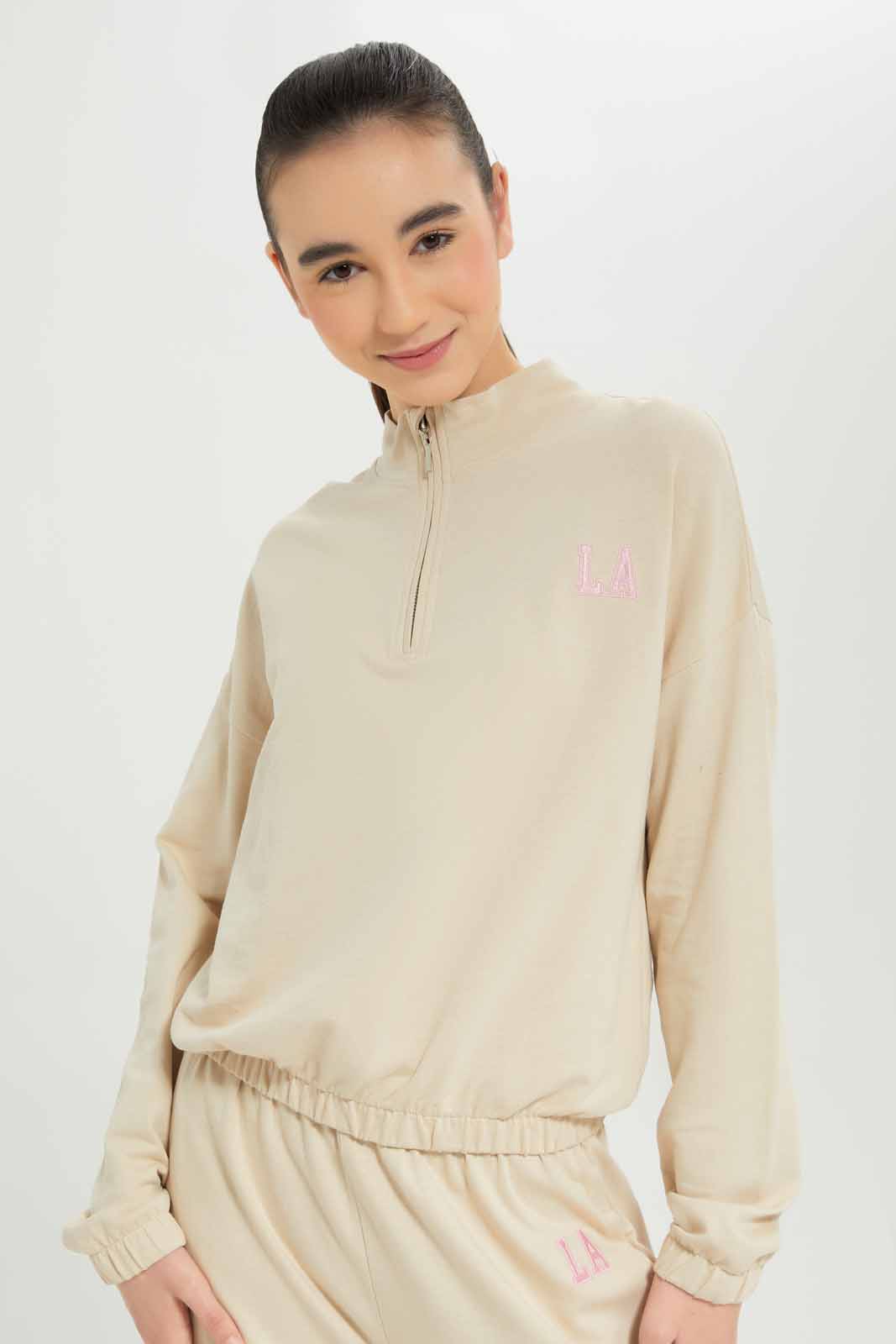 Redtag-Girls-Beige-Highneck-Sweatshirts-Category:Sweatshirts,-Colour:Beige,-Deals:New-In,-Dept:Girls,-Filter:Senior-Girls-(8-to-14-Yrs),-GSR-Sweatshirts,-New-In-GSR-APL,-Non-Sale,-S23A,-Section:Girls-(0-to-14Yrs)-Senior-Girls-