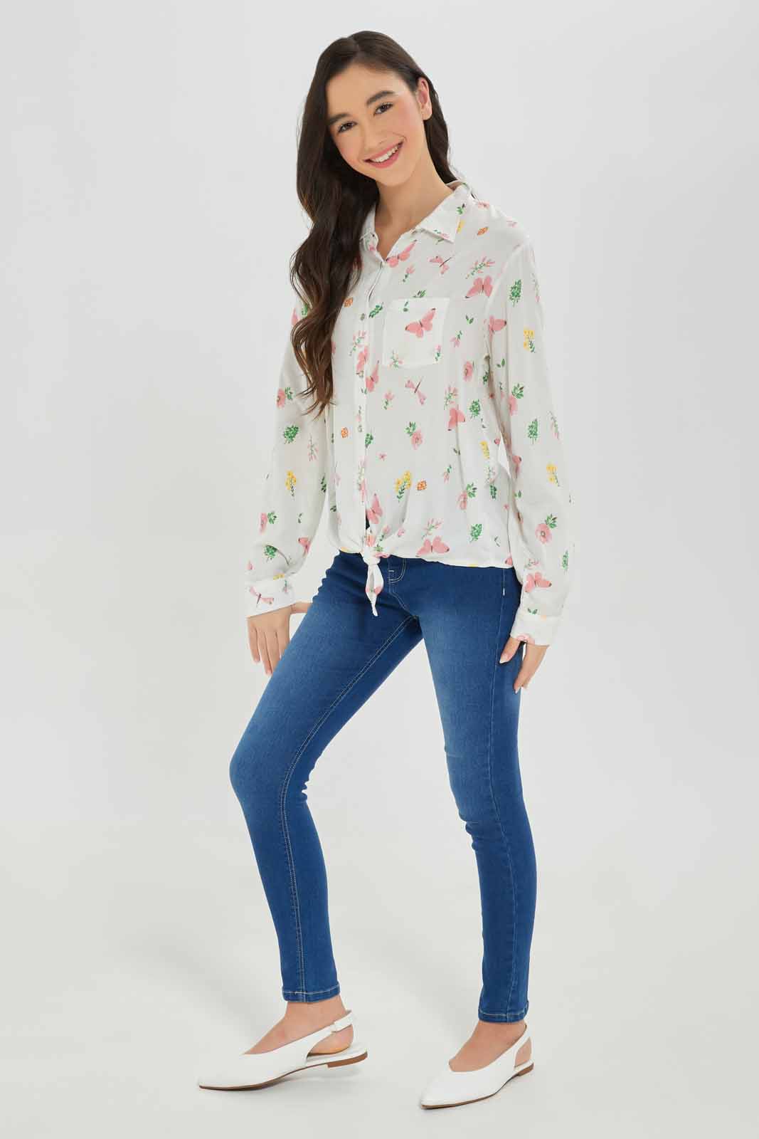 Redtag-Girls-White-Floral-Shirts-Category:Blouses,-Colour:White,-Deals:New-In,-Dept:Girls,-Filter:Senior-Girls-(8-to-14-Yrs),-GSR-Blouses,-New-In-GSR-APL,-Non-Sale,-S23A,-Section:Girls-(0-to-14Yrs)-Senior-Girls-9 to 14 Years