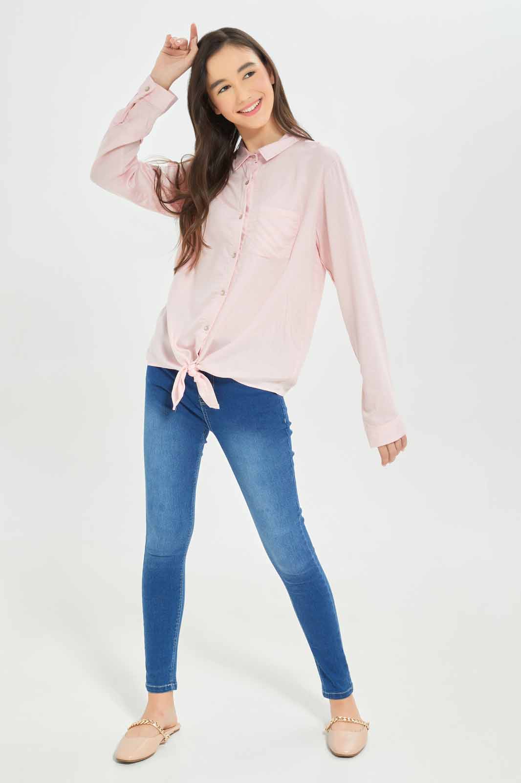 Redtag-Girls-Pink-Shirts-Category:Blouses,-Colour:Apricot,-Deals:New-In,-Dept:Girls,-Filter:Senior-Girls-(8-to-14-Yrs),-GSR-Blouses,-New-In-GSR-APL,-Non-Sale,-S23A,-Section:Girls-(0-to-14Yrs)-Senior-Girls-9 to 14 Years
