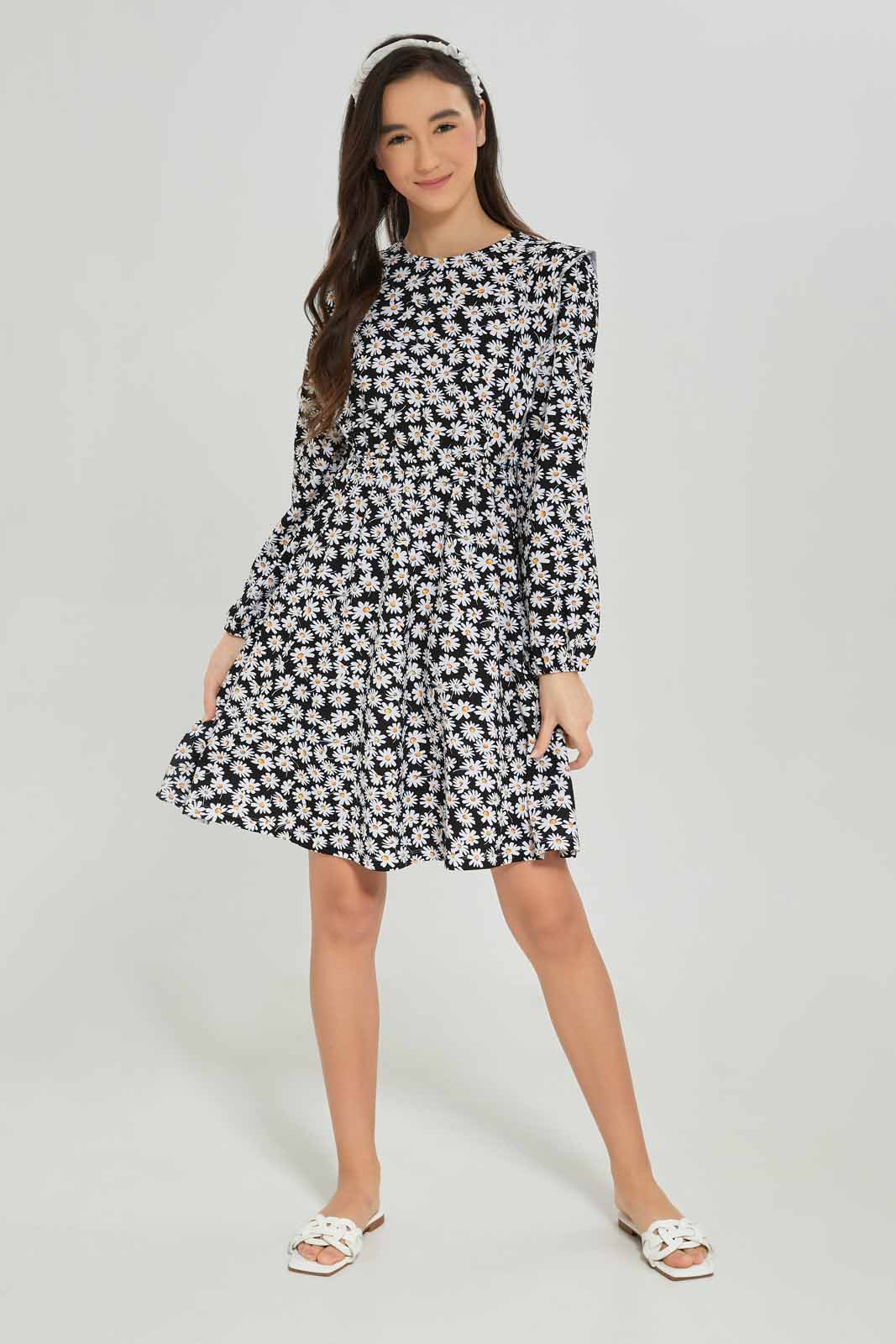 Redtag-Girls-Pale-Pink-L/S-Aop-Dress-Category:Dresses,-Colour:Apricot,-Deals:New-In,-Dept:Girls,-Filter:Senior-Girls-(8-to-14-Yrs),-GSR-Dresses,-New-In-GSR-APL,-Non-Sale,-S23A,-Section:Girls-(0-to-14Yrs),-VLM-Senior-Girls-9 to 14 Years