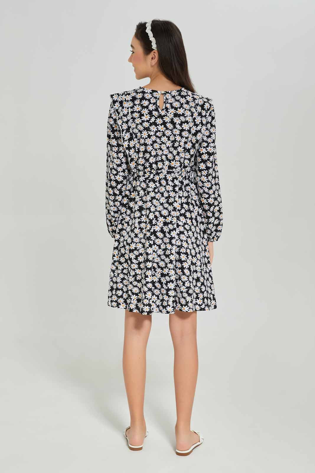 Redtag-Girls-Pale-Pink-L/S-Aop-Dress-Category:Dresses,-Colour:Apricot,-Deals:New-In,-Dept:Girls,-Filter:Senior-Girls-(8-to-14-Yrs),-GSR-Dresses,-New-In-GSR-APL,-Non-Sale,-S23A,-Section:Girls-(0-to-14Yrs),-VLM-Senior-Girls-9 to 14 Years