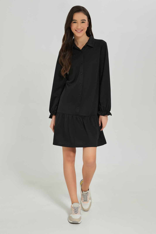 Redtag-Girls-Black-Shirt-Dress-Category:Dresses,-Colour:Black,-Deals:New-In,-Dept:Girls,-Filter:Senior-Girls-(8-to-14-Yrs),-GSR-Dresses,-New-In-GSR-APL,-Non-Sale,-S23A,-Section:Girls-(0-to-14Yrs),-VLM-Senior-Girls-9 to 14 Years