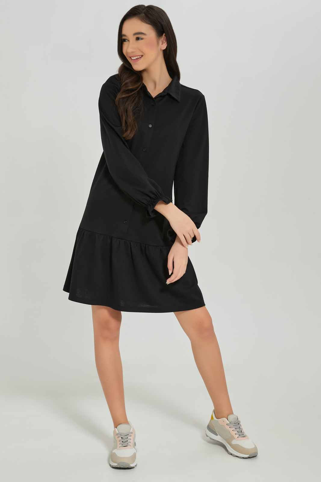 Redtag-Girls-Black-Shirt-Dress-Category:Dresses,-Colour:Black,-Deals:New-In,-Dept:Girls,-Filter:Senior-Girls-(8-to-14-Yrs),-GSR-Dresses,-New-In-GSR-APL,-Non-Sale,-S23A,-Section:Girls-(0-to-14Yrs),-VLM-Senior-Girls-9 to 14 Years