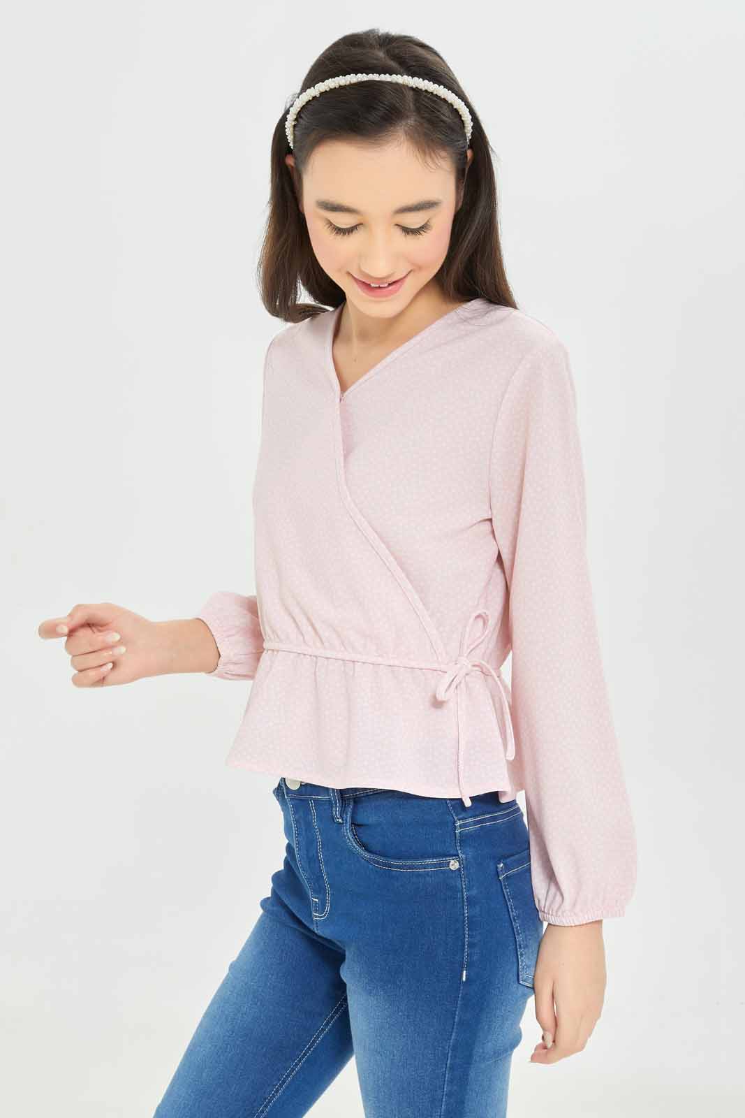 Redtag-Girls-Pink/White-Print-Overlay-Blouse-Category:Blouses,-Colour:White,-Deals:New-In,-Dept:Girls,-Filter:Senior-Girls-(8-to-14-Yrs),-GSR-Blouses,-New-In-GSR-APL,-Non-Sale,-S23A,-Section:Girls-(0-to-14Yrs)-Senior-Girls-9 to 14 Years