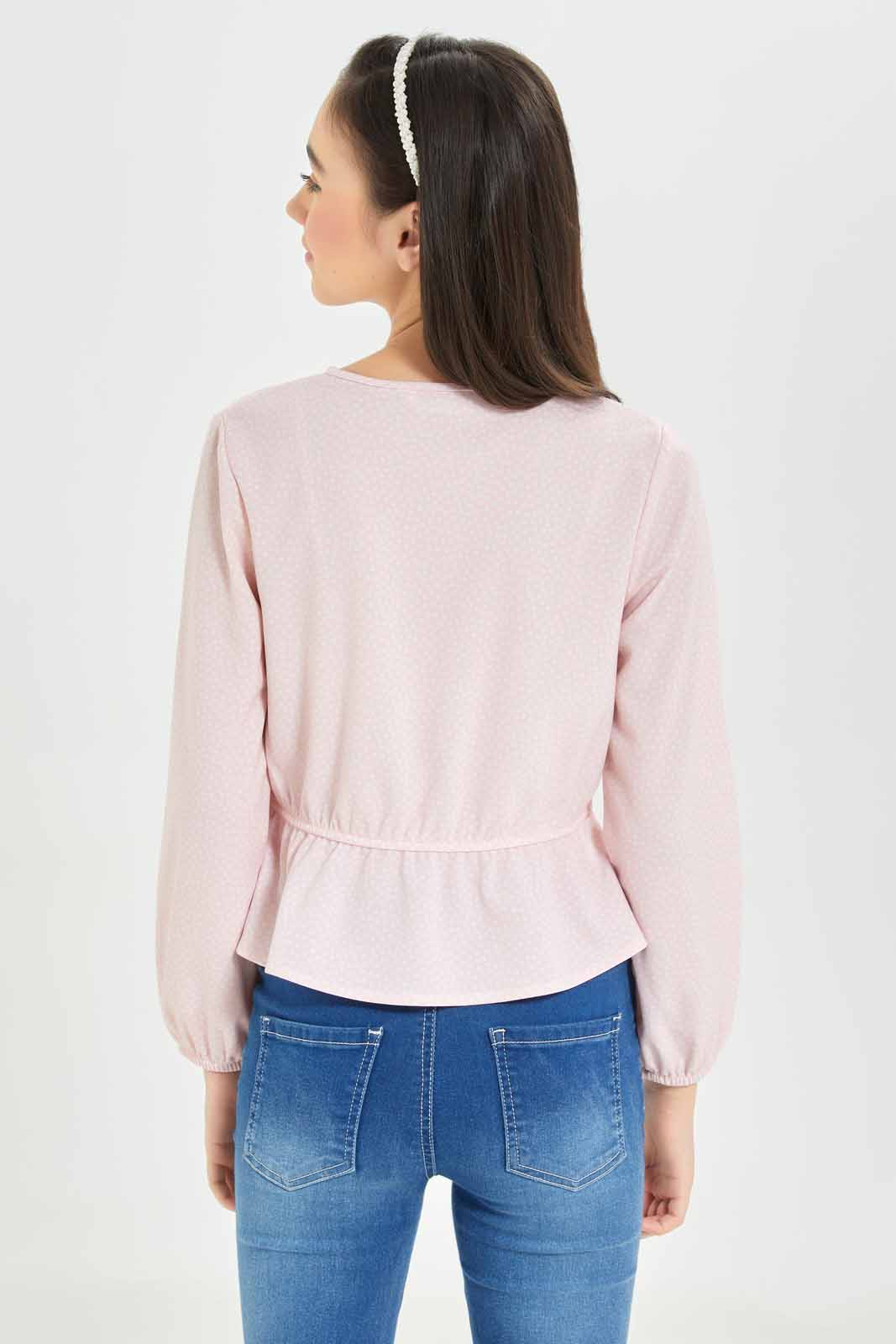 Redtag-Girls-Pink/White-Print-Overlay-Blouse-Category:Blouses,-Colour:White,-Deals:New-In,-Dept:Girls,-Filter:Senior-Girls-(8-to-14-Yrs),-GSR-Blouses,-New-In-GSR-APL,-Non-Sale,-S23A,-Section:Girls-(0-to-14Yrs)-Senior-Girls-9 to 14 Years