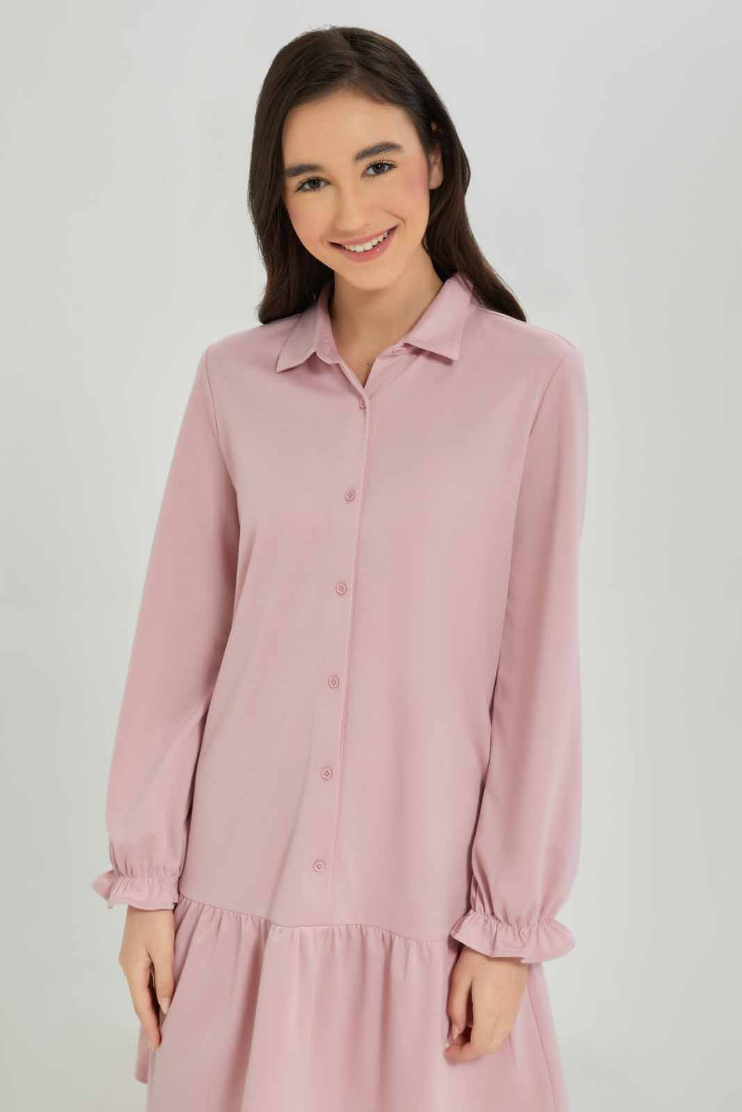 Redtag-Girls-Pink-Shirt-Dress-Category:Dresses,-Colour:Apricot,-Deals:New-In,-Dept:Girls,-Filter:Senior-Girls-(8-to-14-Yrs),-GSR-Dresses,-New-In-GSR-APL,-Non-Sale,-S23A,-Section:Girls-(0-to-14Yrs),-VLM-Senior-Girls-9 to 14 Years