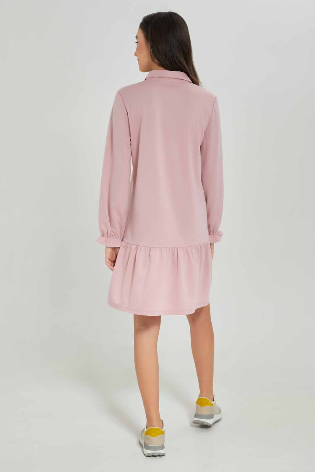 Redtag-Girls-Pink-Shirt-Dress-Category:Dresses,-Colour:Apricot,-Deals:New-In,-Dept:Girls,-Filter:Senior-Girls-(8-to-14-Yrs),-GSR-Dresses,-New-In-GSR-APL,-Non-Sale,-S23A,-Section:Girls-(0-to-14Yrs),-VLM-Senior-Girls-9 to 14 Years