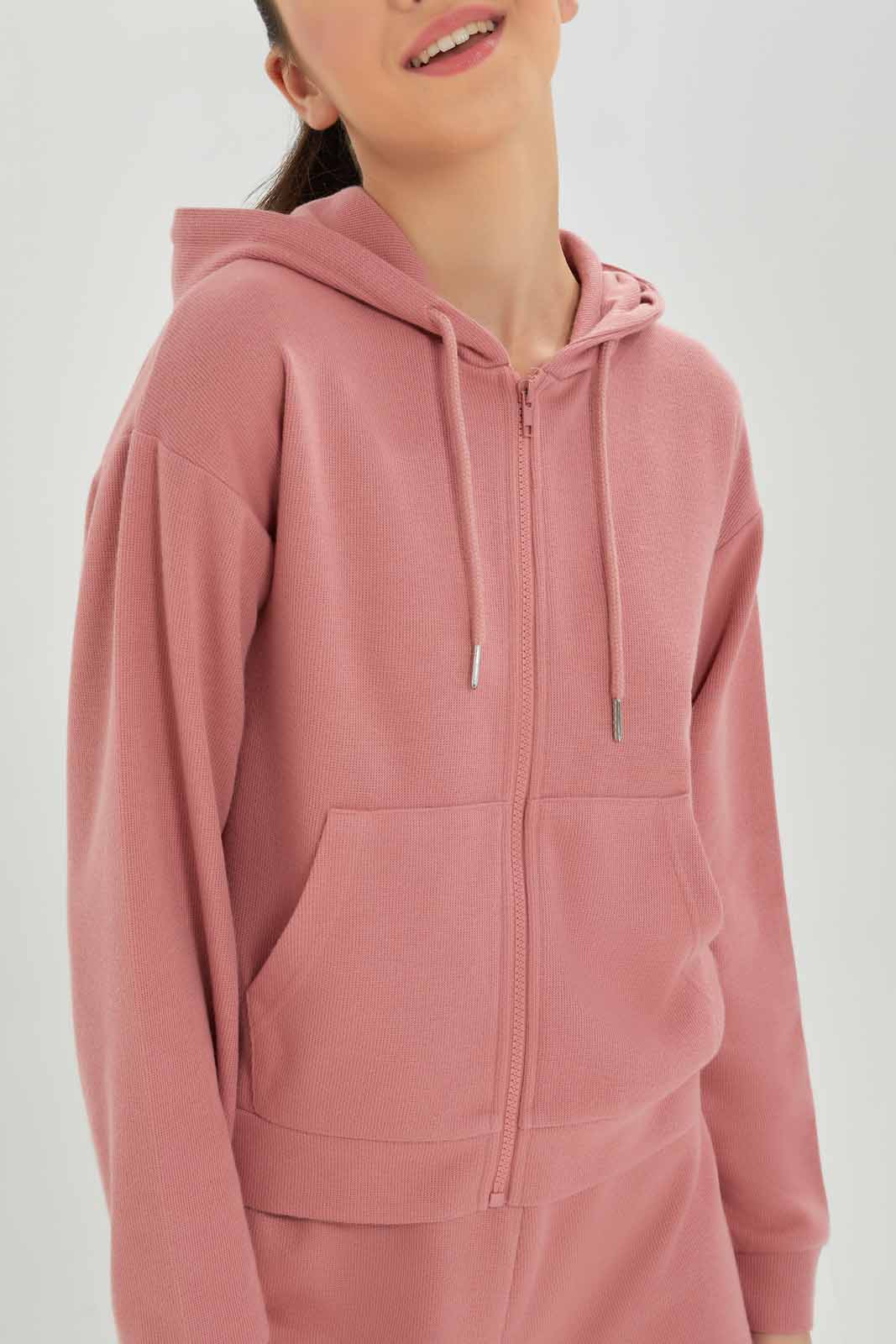 Redtag-Girls-Pink-Hoody-Zipper-Front-Sweatshirts-Category:Sweatshirts,-Colour:Apricot,-Deals:New-In,-Dept:Girls,-Filter:Senior-Girls-(8-to-14-Yrs),-GSR-Sweatshirts,-New-In-GSR-APL,-Non-Sale,-S23A,-Section:Girls-(0-to-14Yrs)-Senior-Girls-9 to 14 Years