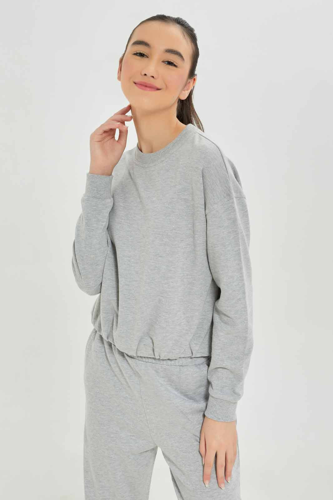 Redtag-Girls-Grey-Melange-Elastic-Hem-Sweatshirts-Category:Sweatshirts,-Colour:Grey,-Deals:New-In,-Dept:Girls,-Filter:Senior-Girls-(8-to-14-Yrs),-GSR-Sweatshirts,-New-In-GSR-APL,-Non-Sale,-S23A,-Section:Girls-(0-to-14Yrs)-Senior-Girls-9 to 14 Years