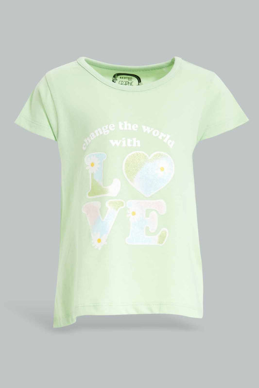 Redtag-Girls-Mint-Love-Print-T-Shirt-Category:T-Shirts,-Colour:Mint,-Deals:New-In,-Dept:Girls,-Filter:Infant-Girls-(3-to-24-Mths),-ING-T-Shirts,-New-In-ING-APL,-Non-Sale,-S23A,-Section:Girls-(0-to-14Yrs),-TBL-Infant-Girls-