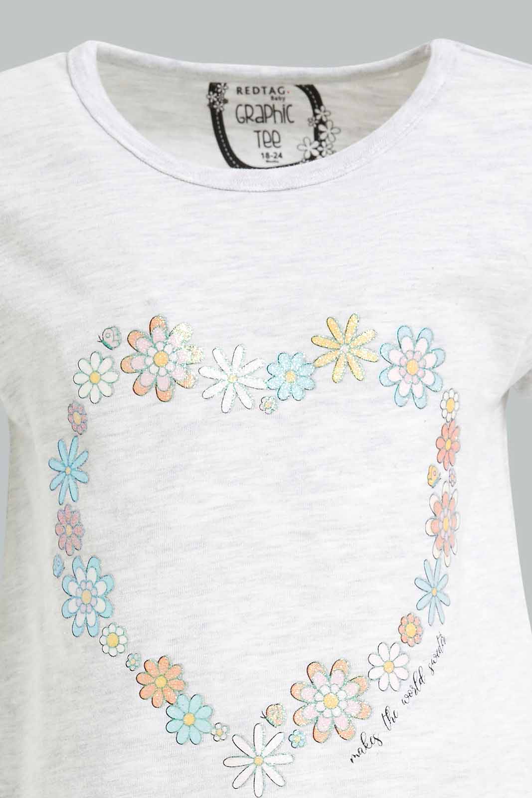 Redtag-Girls-Grey-Melange-Floral-Heart-Print-T-Shirt-Category:T-Shirts,-Colour:Grey,-Deals:New-In,-Dept:Girls,-Filter:Infant-Girls-(3-to-24-Mths),-ING-T-Shirts,-New-In-ING-APL,-Non-Sale,-S23A,-Section:Girls-(0-to-14Yrs),-TBL-Infant-Girls-