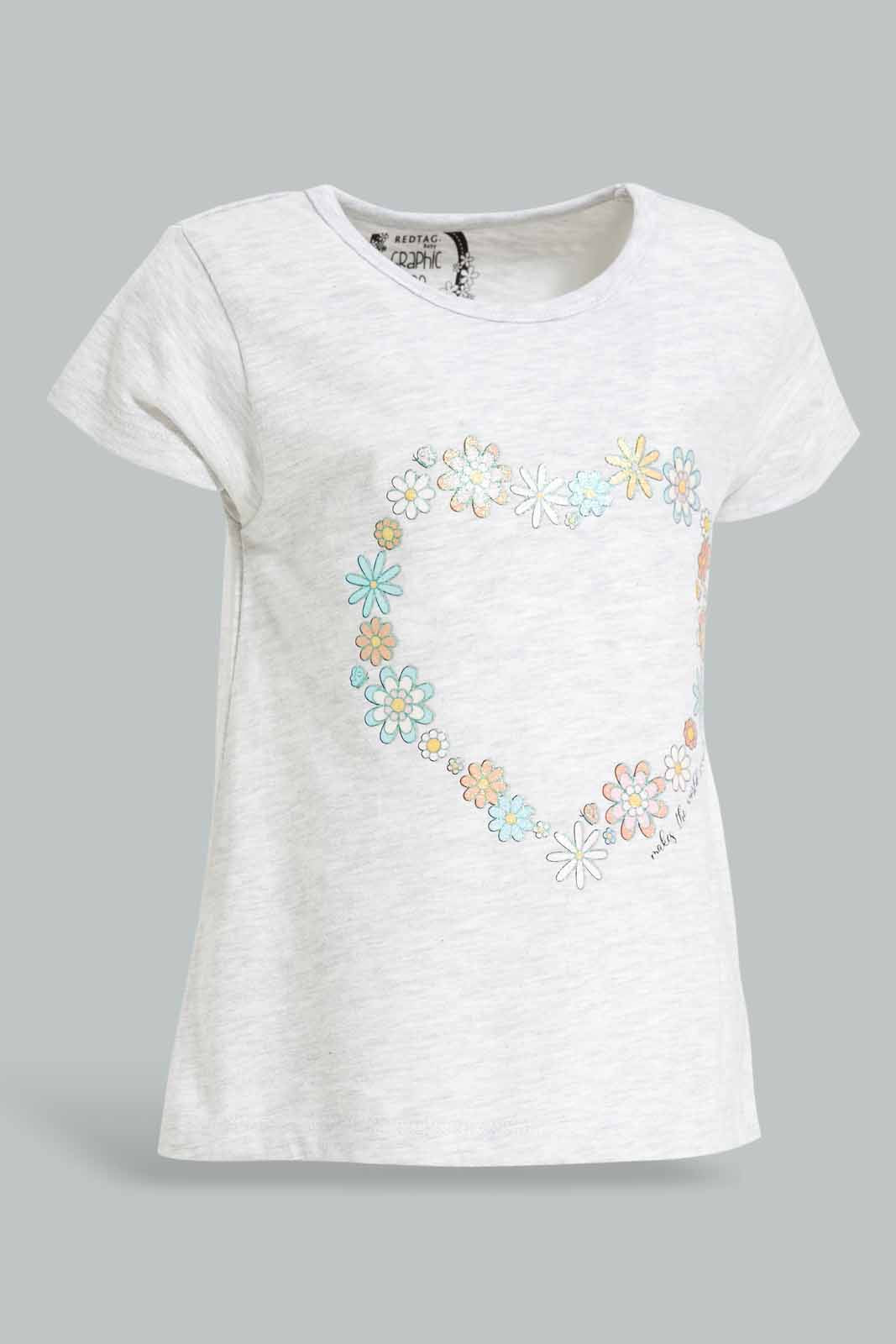 Redtag-Girls-Grey-Melange-Floral-Heart-Print-T-Shirt-Category:T-Shirts,-Colour:Grey,-Deals:New-In,-Dept:Girls,-Filter:Infant-Girls-(3-to-24-Mths),-ING-T-Shirts,-New-In-ING-APL,-Non-Sale,-S23A,-Section:Girls-(0-to-14Yrs),-TBL-Infant-Girls-
