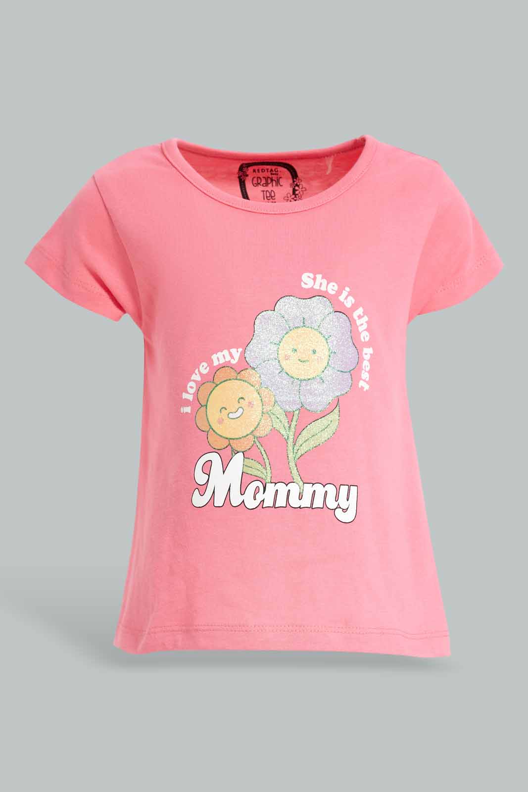Redtag-Girls-Pink-Mummy-Print-T-Shirt-Category:T-Shirts,-Colour:Apricot,-Deals:New-In,-Dept:Girls,-Filter:Infant-Girls-(3-to-24-Mths),-ING-T-Shirts,-New-In-ING-APL,-Non-Sale,-S23A,-Section:Girls-(0-to-14Yrs),-TBL-Infant-Girls-