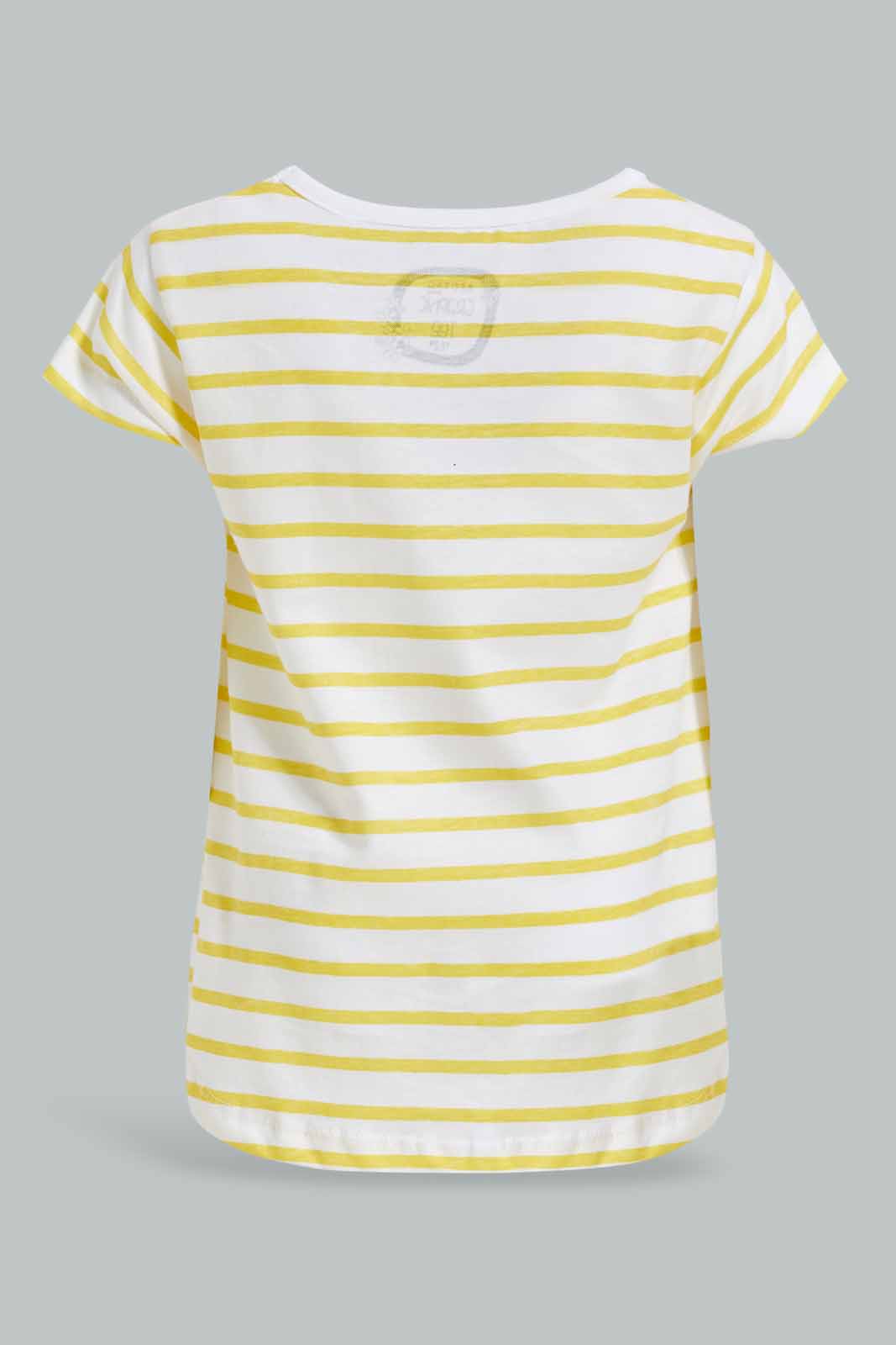 Redtag-Girls-Yellow-Stripes-T-Shirt-Category:T-Shirts,-Colour:Yellow,-Deals:New-In,-Dept:Girls,-Filter:Infant-Girls-(3-to-24-Mths),-ING-T-Shirts,-New-In-ING-APL,-Non-Sale,-S23A,-Section:Girls-(0-to-14Yrs),-TBL-Infant-Girls-