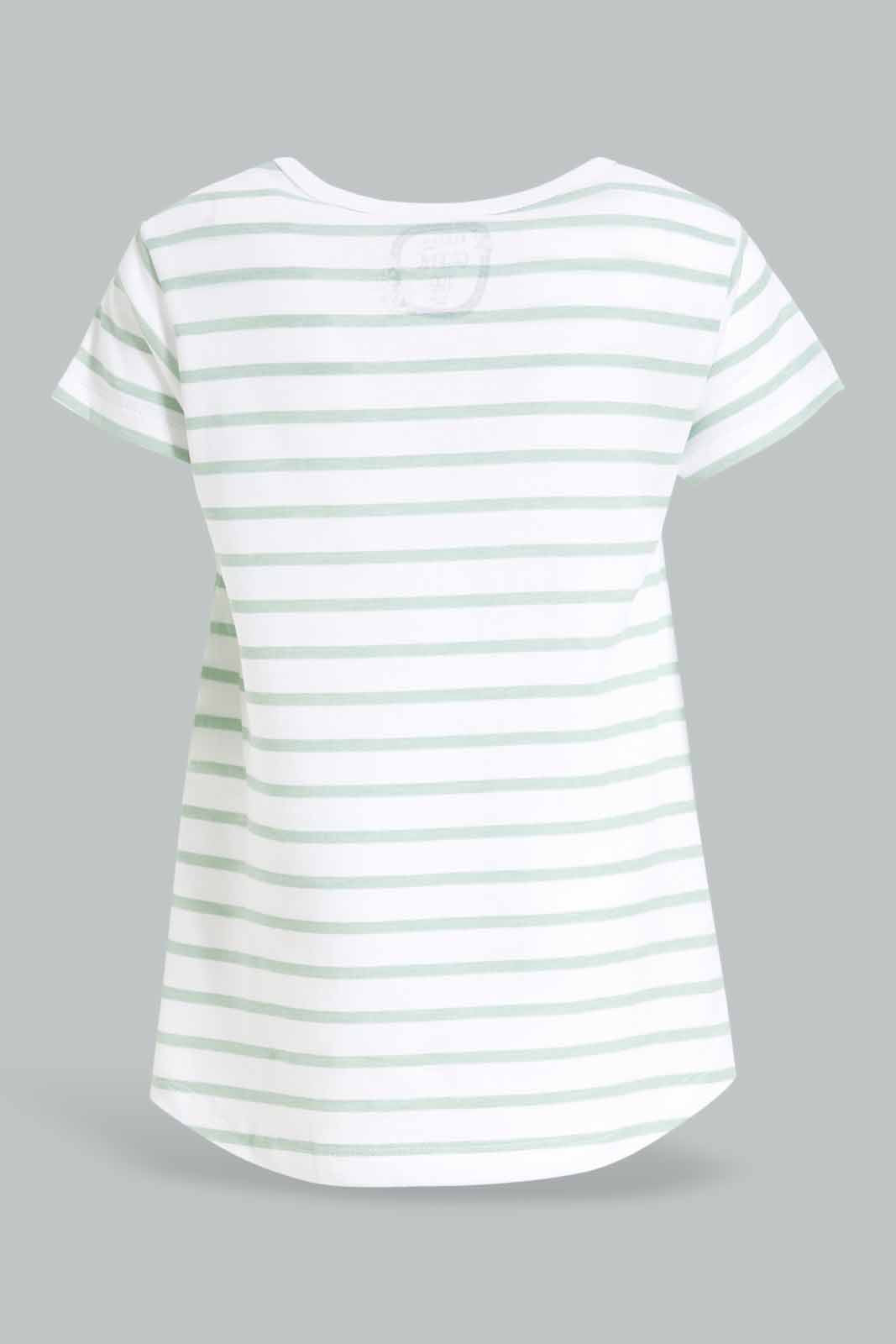 Redtag-Girls-Saga-Stripes-T-Shirt-Category:T-Shirts,-Colour:Green,-Deals:New-In,-Dept:Girls,-Filter:Infant-Girls-(3-to-24-Mths),-ING-T-Shirts,-New-In-ING-APL,-Non-Sale,-S23A,-Section:Girls-(0-to-14Yrs),-TBL-Infant-Girls-