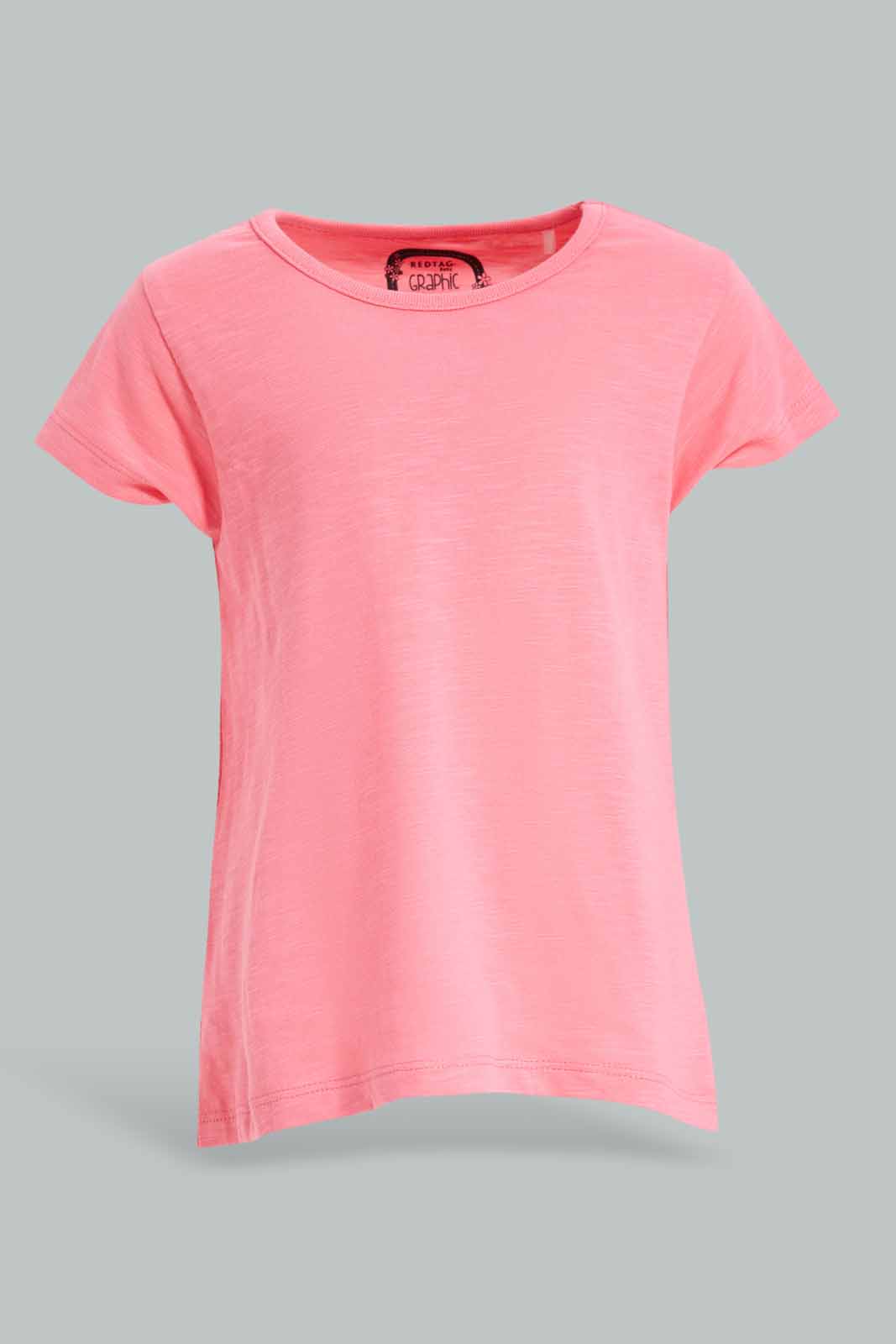 Redtag-Girls-Pink-Slub-T-Shirt-Category:T-Shirts,-Colour:Apricot,-Deals:New-In,-Dept:Girls,-Filter:Infant-Girls-(3-to-24-Mths),-ING-T-Shirts,-New-In-ING-APL,-Non-Sale,-S23A,-Section:Girls-(0-to-14Yrs),-TBL-Infant-Girls-