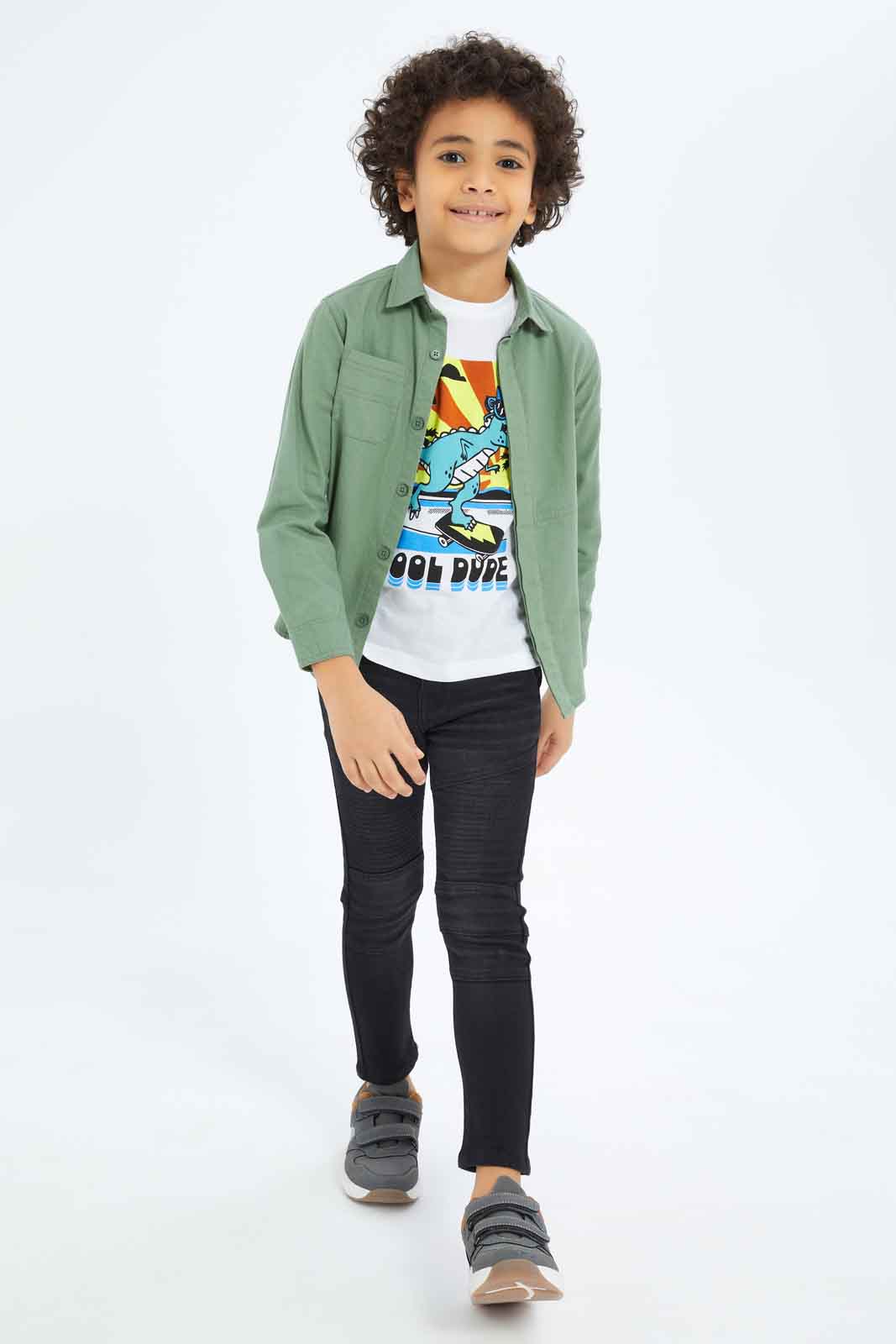 Redtag-Boys-Green-Shacket-And-Printed-T-Shirt-Set-BOY-Shirts,-Category:Shirts,-Colour:Green,-Deals:New-In,-Dept:Boys,-Filter:Boys-(2-to-8-Yrs),-New-In-BOY-APL,-Non-Sale,-S23A,-Section:Boys-(0-to-14Yrs)-Boys-2 to 8 Years
