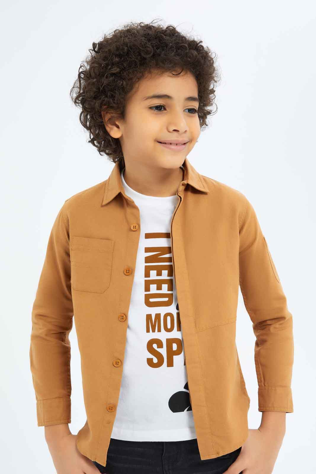 Redtag-Boys-Beige-Shacket-And-Printed-T-Shirt-Set-BOY-Shirts,-Category:Shirts,-Colour:Beige,-Deals:New-In,-Dept:Boys,-Filter:Boys-(2-to-8-Yrs),-New-In-BOY-APL,-Non-Sale,-S23A,-Section:Boys-(0-to-14Yrs)-Boys-2 to 8 Years