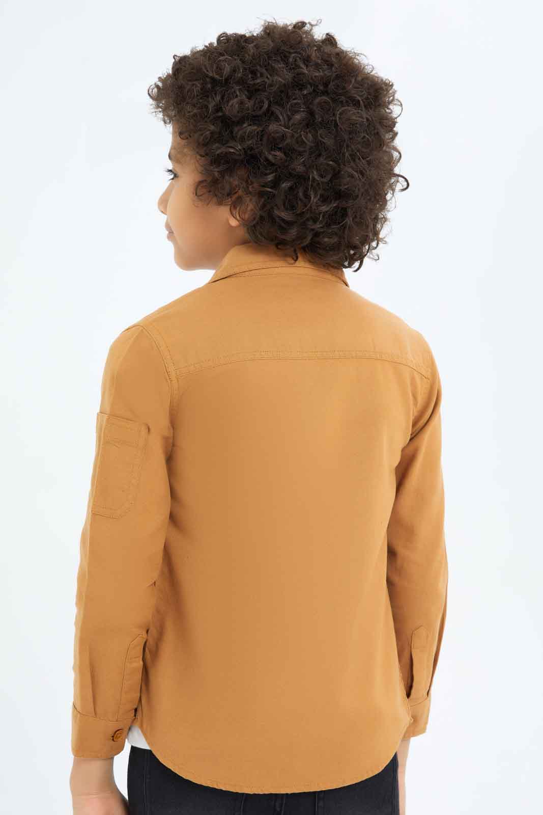Redtag-Boys-Beige-Shacket-And-Printed-T-Shirt-Set-BOY-Shirts,-Category:Shirts,-Colour:Beige,-Deals:New-In,-Dept:Boys,-Filter:Boys-(2-to-8-Yrs),-New-In-BOY-APL,-Non-Sale,-S23A,-Section:Boys-(0-to-14Yrs)-Boys-2 to 8 Years