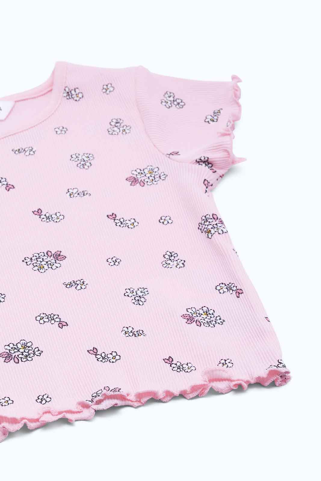 Redtag-Girls-Pink-Ribbed-Aop-T-Shirt-Category:T-Shirts,-Colour:Apricot,-Deals:New-In,-Dept:Girls,-Filter:Infant-Girls-(3-to-24-Mths),-ING-T-Shirts,-New-In-ING-APL,-Non-Sale,-S23B,-Section:Girls-(0-to-14Yrs)-Infant-Girls-3 to 24 Months