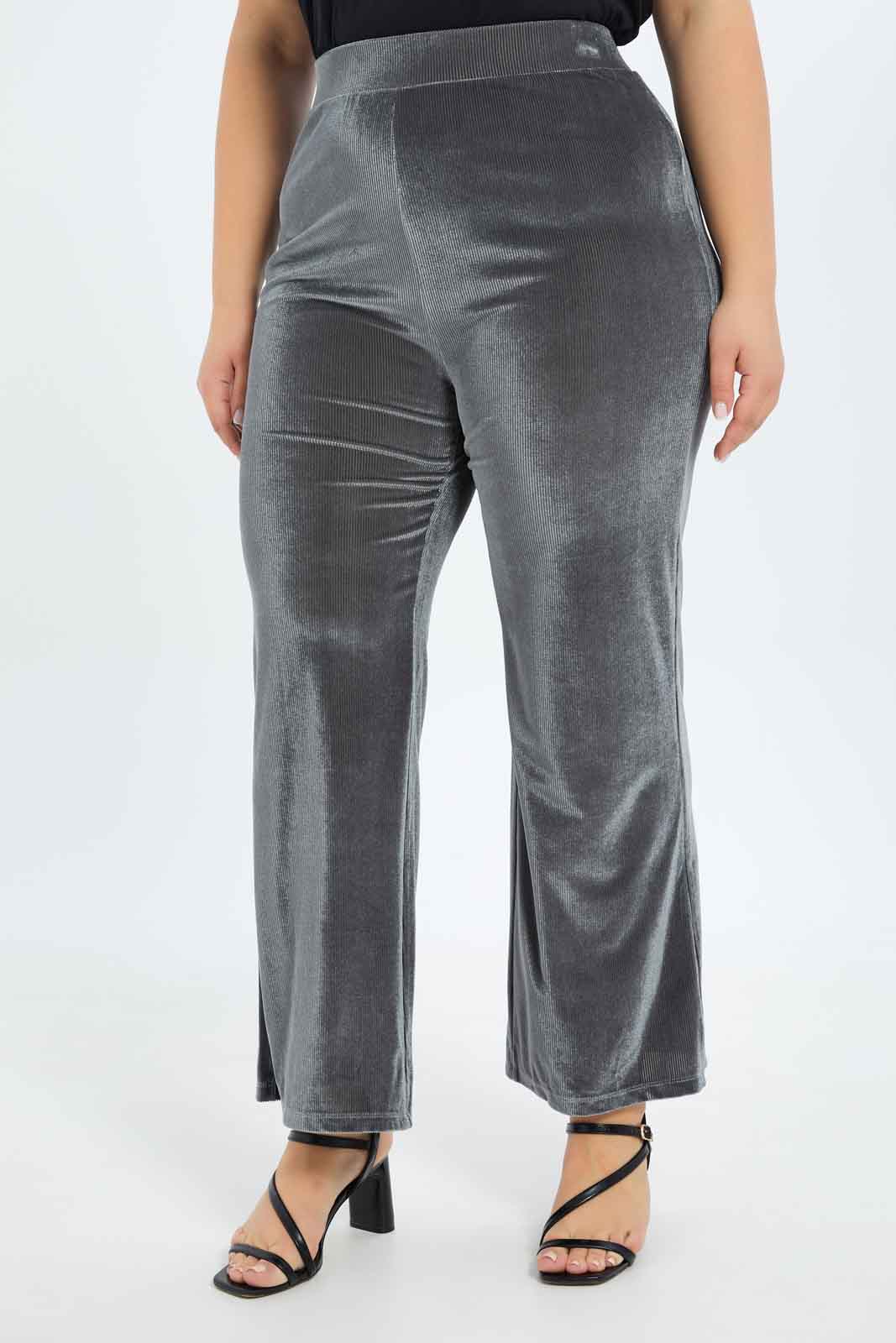Redtag-Women-Grey-Flared-Hem-Trousers-Category:Trousers,-Colour:Grey,-Deals:New-In,-Dept:Ladieswear,-Filter:Plus-Size,-LDP-Trousers,-New-In-LDP-APL,-Non-Sale,-S23A,-Section:Women-Women's-