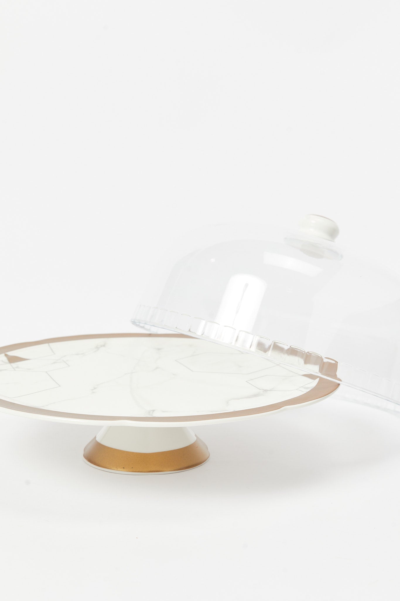 Redtag-Gold-Cake-Stand-With-Plastic-Dome-And-Server-Marble-Finish-Category:Bakeware,-Colour:Gold,-Deals:New-In,-Dept:Home,-Filter:Home-Dining,-HMW-DIN-Serveware,-New-In-HMW-DIN,-Non-Sale,-S23B,-Section:Homewares-Home-Dining-