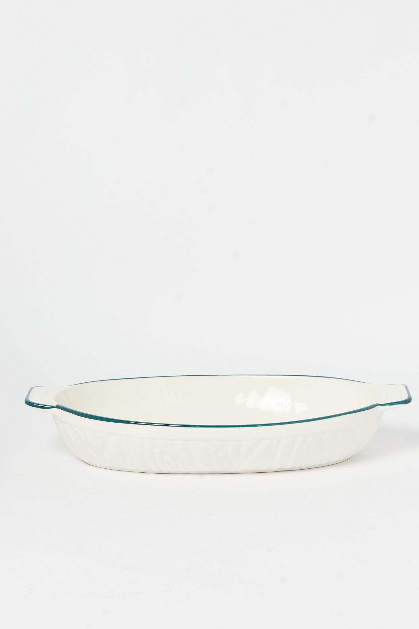 Redtag-White-Porcelain-Embossed-Oval-Dish-With-Teal-Border-Category:Servewares,-Colour:White,-Deals:New-In,-Dept:Home,-Filter:Home-Dining,-H1:HMW,-H2:DIN,-H3:SEW,-H4:SSI,-HMW-DIN-Serveware,-New-In-HMW-DIN,-Non-Sale,-S23B,-Season:S23B,-Section:Homewares-Home-Dining-