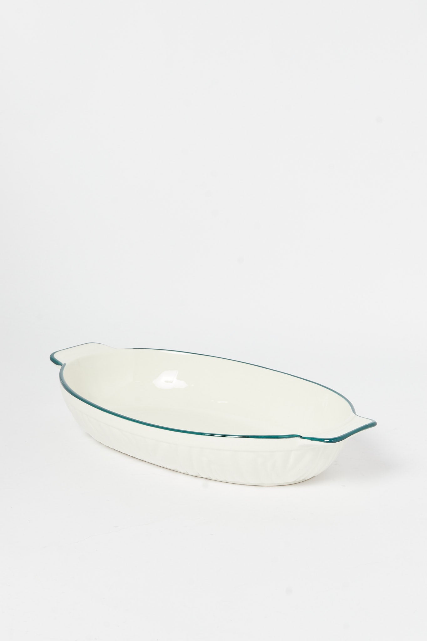 Redtag-White-Porcelain-Embossed-Oval-Dish-With-Teal-Border-Category:Servewares,-Colour:White,-Deals:New-In,-Dept:Home,-Filter:Home-Dining,-H1:HMW,-H2:DIN,-H3:SEW,-H4:SSI,-HMW-DIN-Serveware,-New-In-HMW-DIN,-Non-Sale,-S23B,-Season:S23B,-Section:Homewares-Home-Dining-