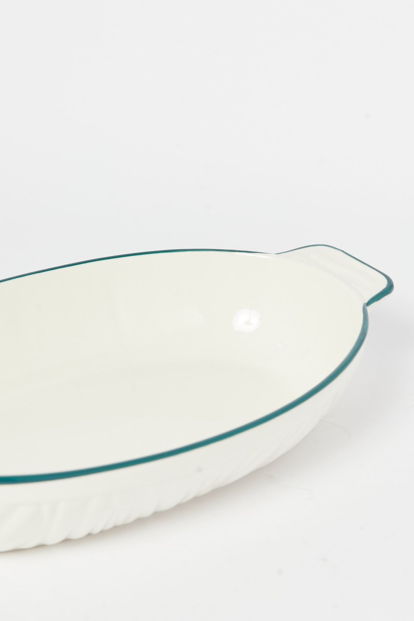 Redtag-White-Porcelain-Embossed-Oval-Dish-With-Teal-Border-Category:Servewares,-Colour:White,-Deals:New-In,-Dept:Home,-Filter:Home-Dining,-H1:HMW,-H2:DIN,-H3:SEW,-H4:SSI,-HMW-DIN-Serveware,-New-In-HMW-DIN,-Non-Sale,-S23B,-Season:S23B,-Section:Homewares-Home-Dining-