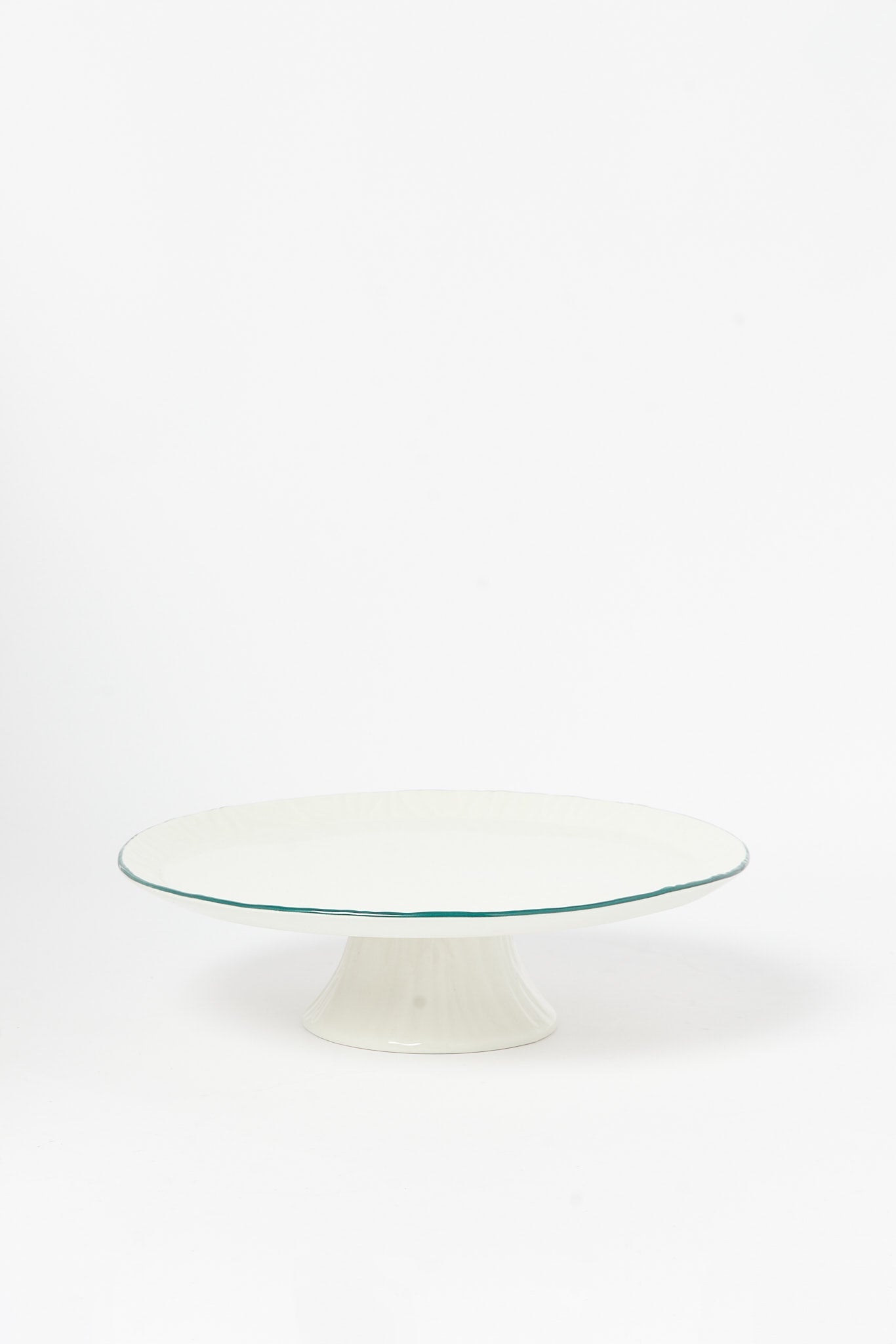 Redtag-White-Porcelain-Embossed-Cake-Plate-With-Teal-Border-Category:Servewares,-Colour:White,-Deals:New-In,-Dept:Home,-Filter:Home-Dining,-H1:HMW,-H2:DIN,-H3:SEW,-H4:SSI,-HMW-DIN-Serveware,-New-In-HMW-DIN,-Non-Sale,-S23B,-Season:S23B,-Section:Homewares-Home-Dining-