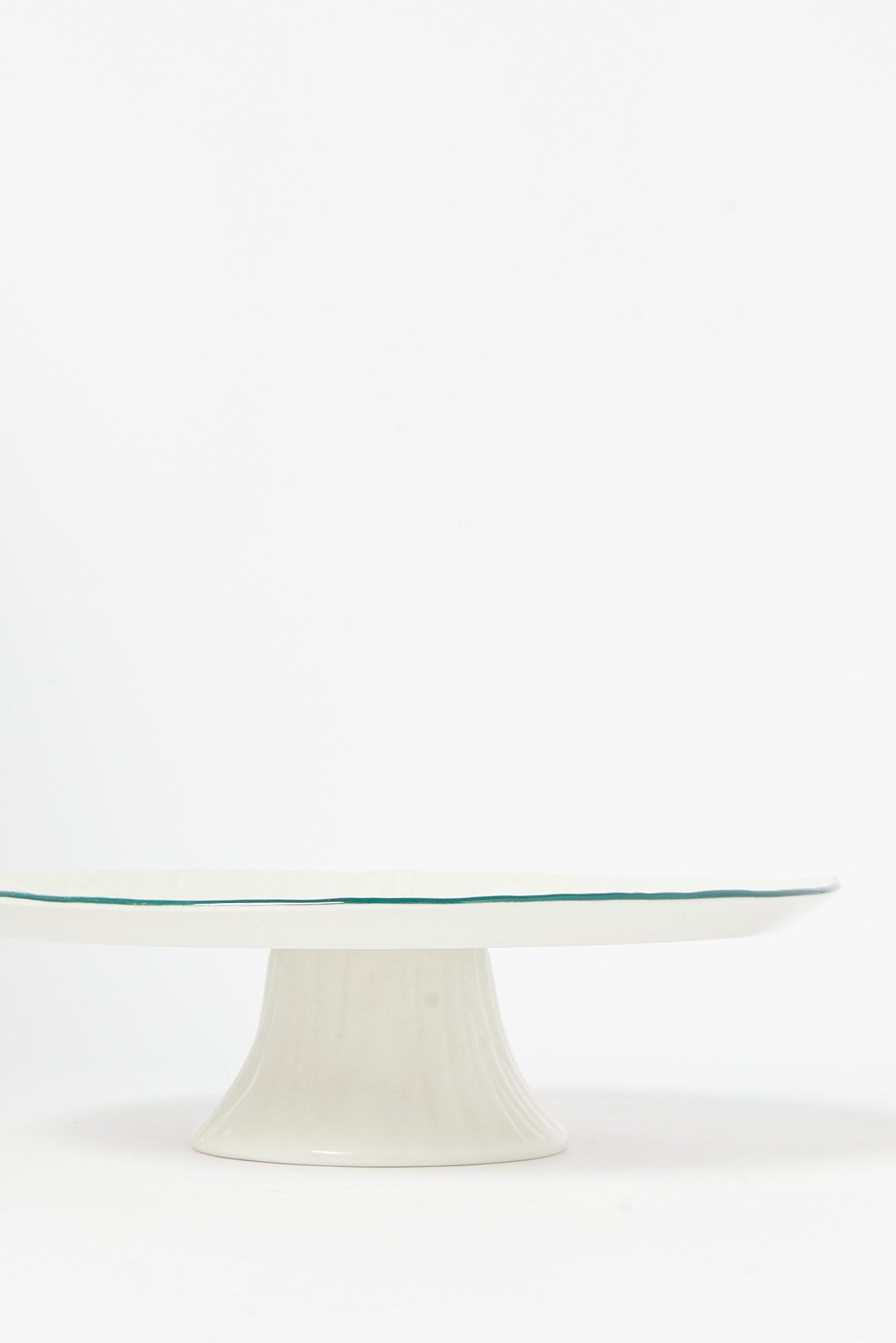 Redtag-White-Porcelain-Embossed-Cake-Plate-With-Teal-Border-Category:Servewares,-Colour:White,-Deals:New-In,-Dept:Home,-Filter:Home-Dining,-H1:HMW,-H2:DIN,-H3:SEW,-H4:SSI,-HMW-DIN-Serveware,-New-In-HMW-DIN,-Non-Sale,-S23B,-Season:S23B,-Section:Homewares-Home-Dining-