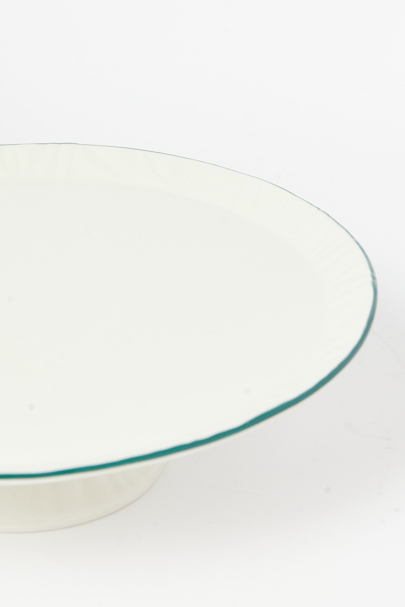 Redtag-White-Porcelain-Embossed-Cake-Plate-With-Teal-Border-Category:Servewares,-Colour:White,-Deals:New-In,-Dept:Home,-Filter:Home-Dining,-H1:HMW,-H2:DIN,-H3:SEW,-H4:SSI,-HMW-DIN-Serveware,-New-In-HMW-DIN,-Non-Sale,-S23B,-Season:S23B,-Section:Homewares-Home-Dining-