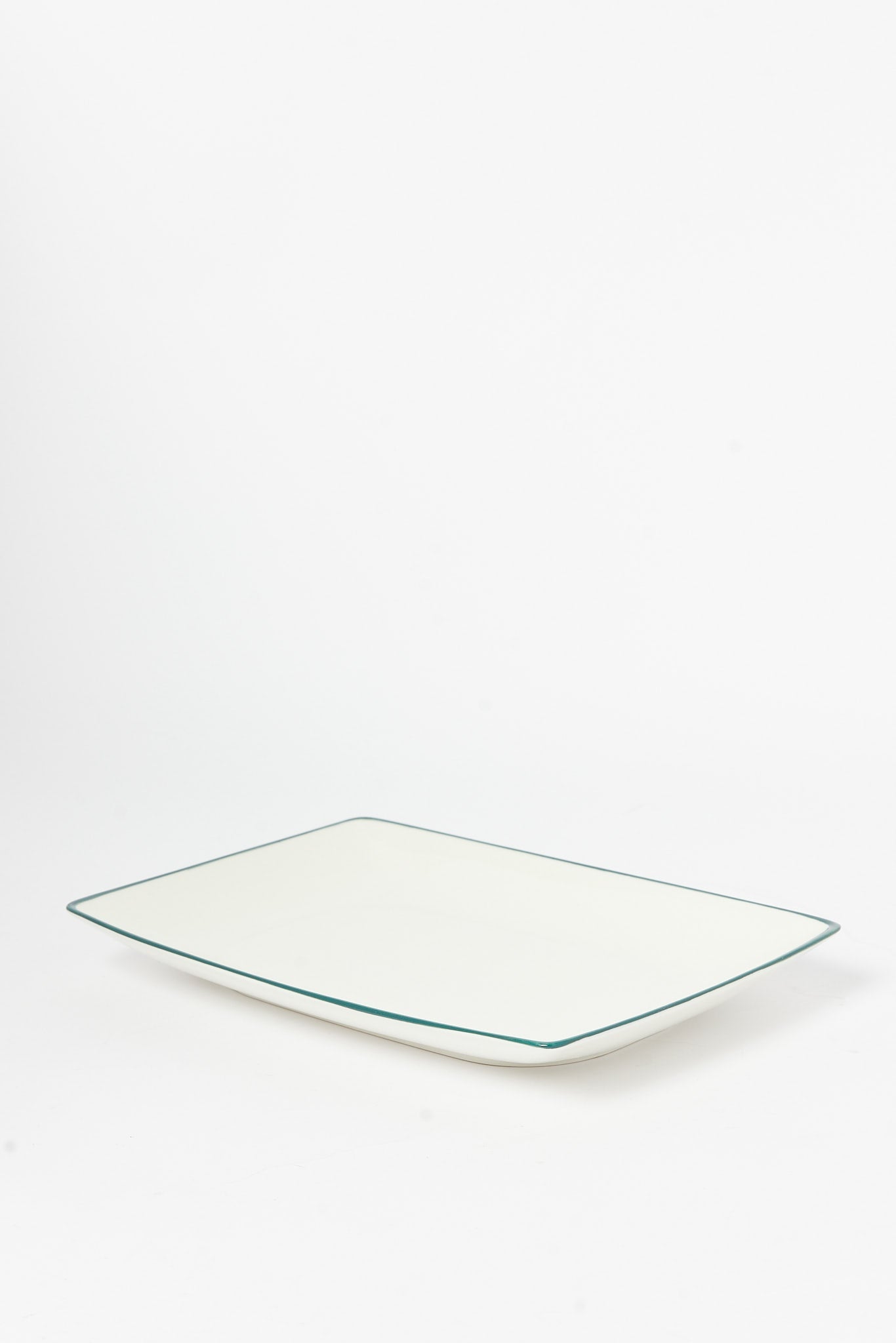 Redtag-White-Porcelain-Embossed-Rectangle-Platter-With-Teal-Border-Category:Plates,-Colour:White,-Deals:New-In,-Dept:Home,-Filter:Home-Dining,-H1:HMW,-H2:DIN,-H3:SEW,-H4:SSI,-HMW-DIN-Serveware,-New-In-HMW-DIN,-Non-Sale,-S23B,-Season:S23B,-Section:Homewares-Home-Dining-