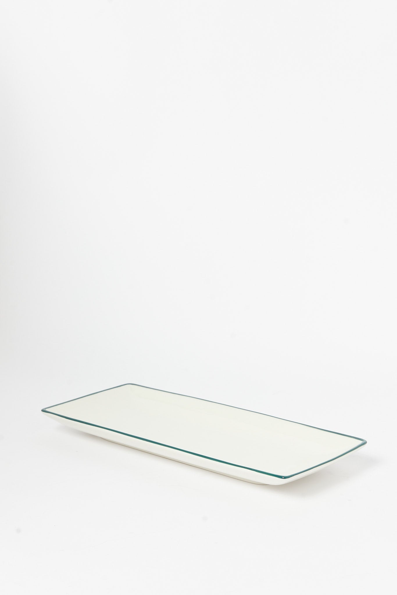 Redtag-White-Porcelain-Embossed-Rectangle-Platter-With-Teal-Border-Category:Plates,-Colour:White,-Deals:New-In,-Dept:Home,-Filter:Home-Dining,-H1:HMW,-H2:DIN,-H3:SEW,-H4:SSI,-HMW-DIN-Serveware,-New-In-HMW-DIN,-Non-Sale,-S23B,-Season:S23B,-Section:Homewares-Home-Dining-