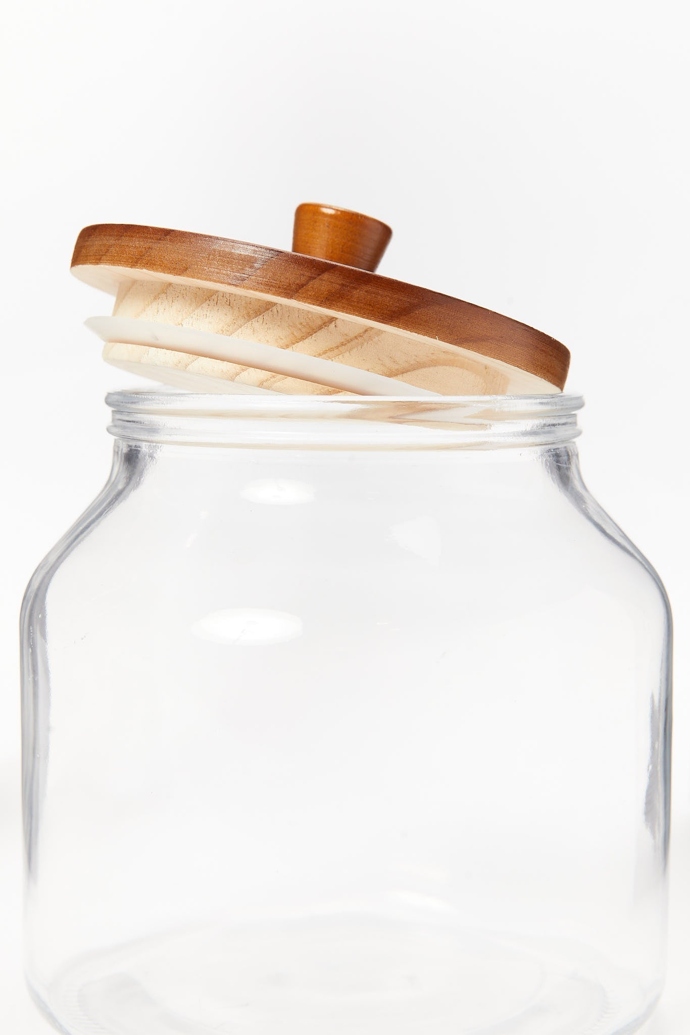 Redtag-Clear-Glass-Canister-With-Wooden-Lid-(Medium)-Category:Bakeware,-Colour:White,-Deals:New-In,-Filter:Home-Dining,-HMW-DIN-Storage,-New-In-HMW-DIN,-Non-Sale,-S23B,-Section:Homewares-Home-Dining-