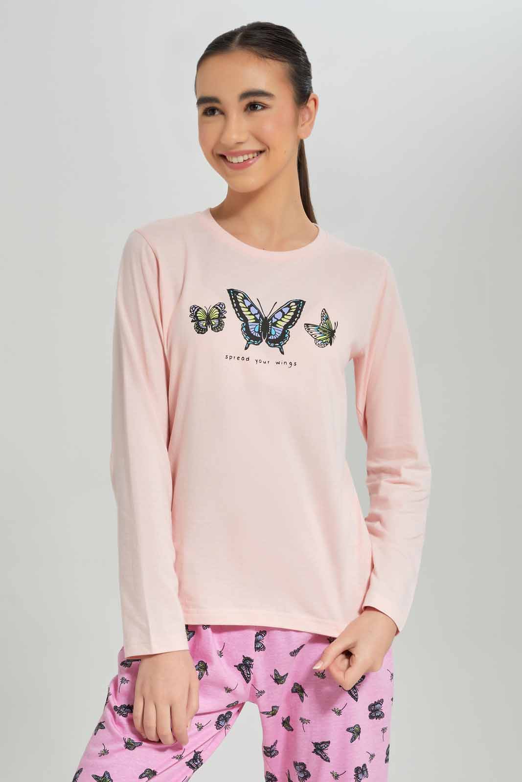 Redtag-Girls-Pink-L/S-Pajama-Sets-Category:Pyjama-Sets,-Colour:Apricot,-Deals:New-In,-Dept:Girls,-Filter:Senior-Girls-(8-to-14-Yrs),-GSR-Pyjama-Sets,-New-In-GSR-APL,-Non-Sale,-S23A,-Section:Girls-(0-to-14Yrs)-Senior-Girls-9 to 14 Years