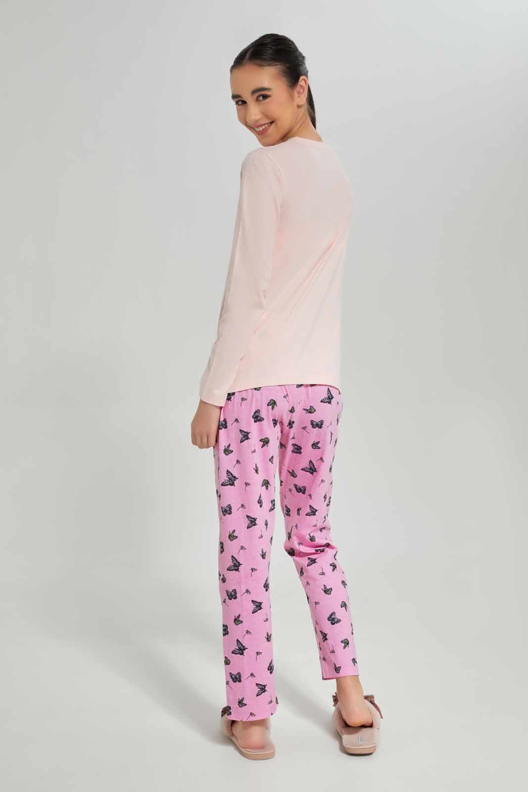 Redtag-Girls-Pink-L/S-Pajama-Sets-Category:Pyjama-Sets,-Colour:Apricot,-Deals:New-In,-Dept:Girls,-Filter:Senior-Girls-(8-to-14-Yrs),-GSR-Pyjama-Sets,-New-In-GSR-APL,-Non-Sale,-S23A,-Section:Girls-(0-to-14Yrs)-Senior-Girls-9 to 14 Years