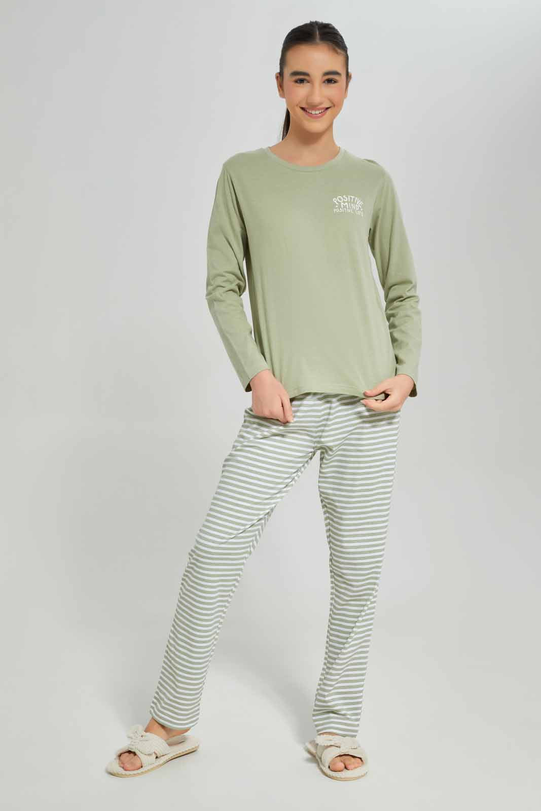 Redtag-Girls-Mint-L/S-Pajama-Sets-Category:Pyjama-Sets,-Colour:Green,-Deals:New-In,-Dept:Girls,-Filter:Senior-Girls-(8-to-14-Yrs),-GSR-Pyjama-Sets,-New-In-GSR-APL,-Non-Sale,-S23A,-Section:Girls-(0-to-14Yrs)-Senior-Girls-9 to 14 Years