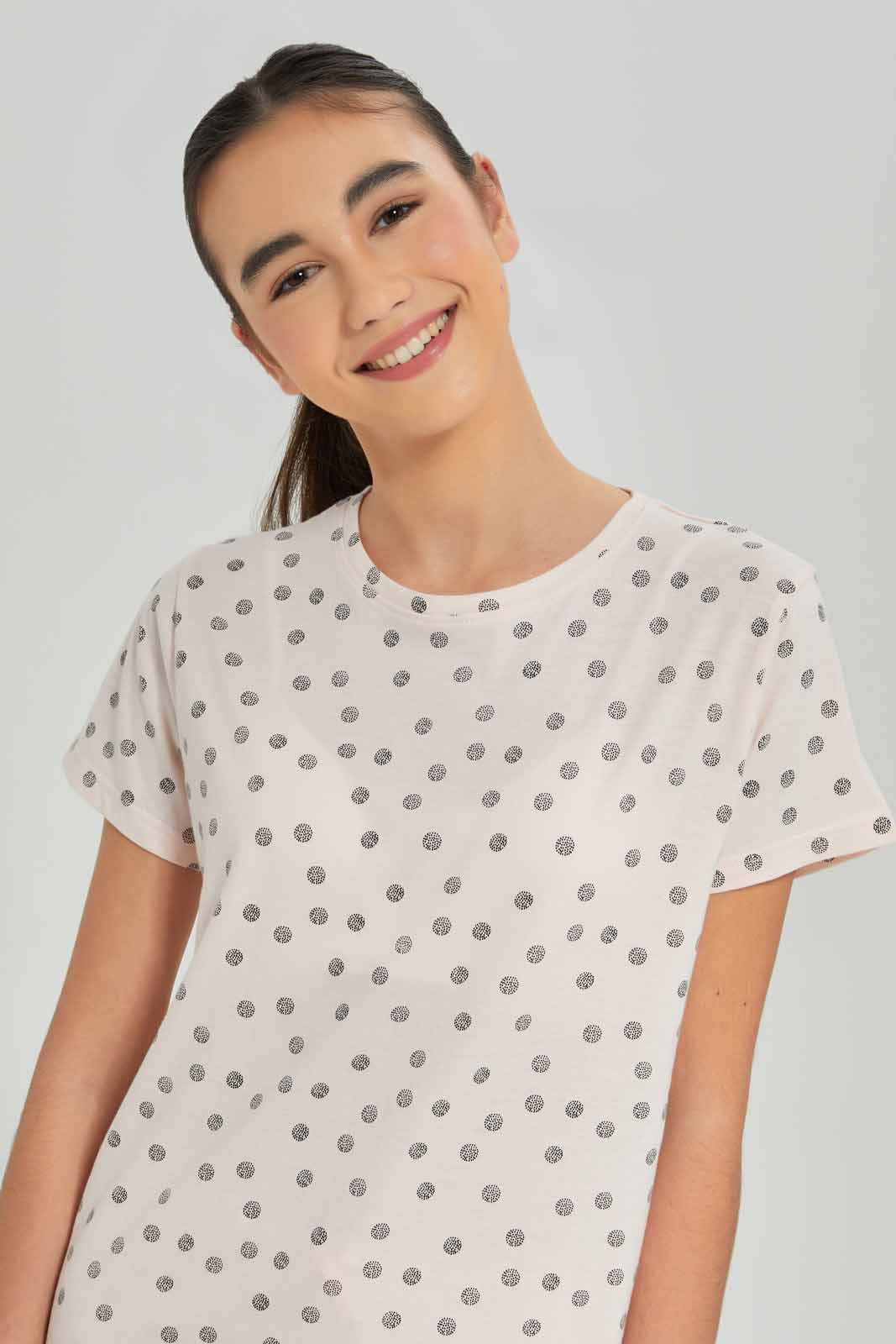 Redtag-Girls-Pink-Polka-Dots-Pajama-Sets-Category:Pyjama-Sets,-Colour:Apricot,-Deals:New-In,-Dept:Girls,-Filter:Senior-Girls-(8-to-14-Yrs),-GSR-Pyjama-Sets,-New-In-GSR-APL,-Non-Sale,-S23A,-Section:Girls-(0-to-14Yrs)-Senior-Girls-9 to 14 Years