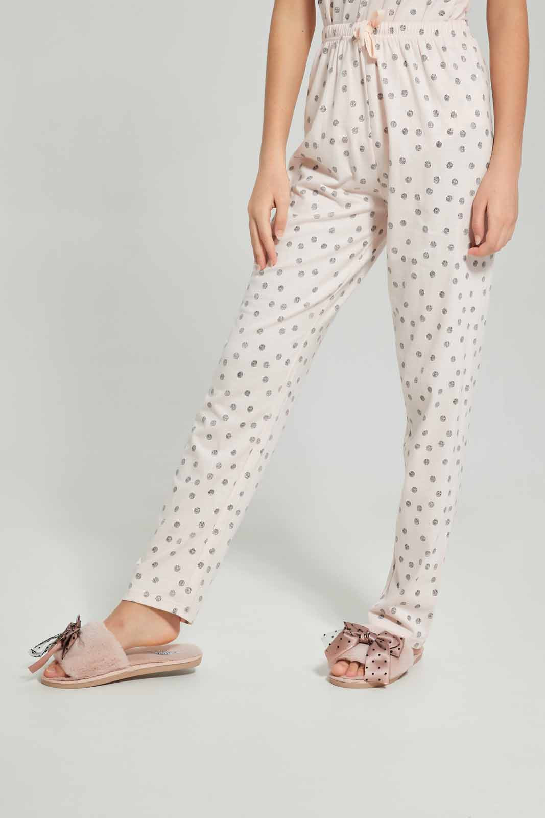 Redtag-Girls-Pink-Polka-Dots-Pajama-Sets-Category:Pyjama-Sets,-Colour:Apricot,-Deals:New-In,-Dept:Girls,-Filter:Senior-Girls-(8-to-14-Yrs),-GSR-Pyjama-Sets,-New-In-GSR-APL,-Non-Sale,-S23A,-Section:Girls-(0-to-14Yrs)-Senior-Girls-9 to 14 Years